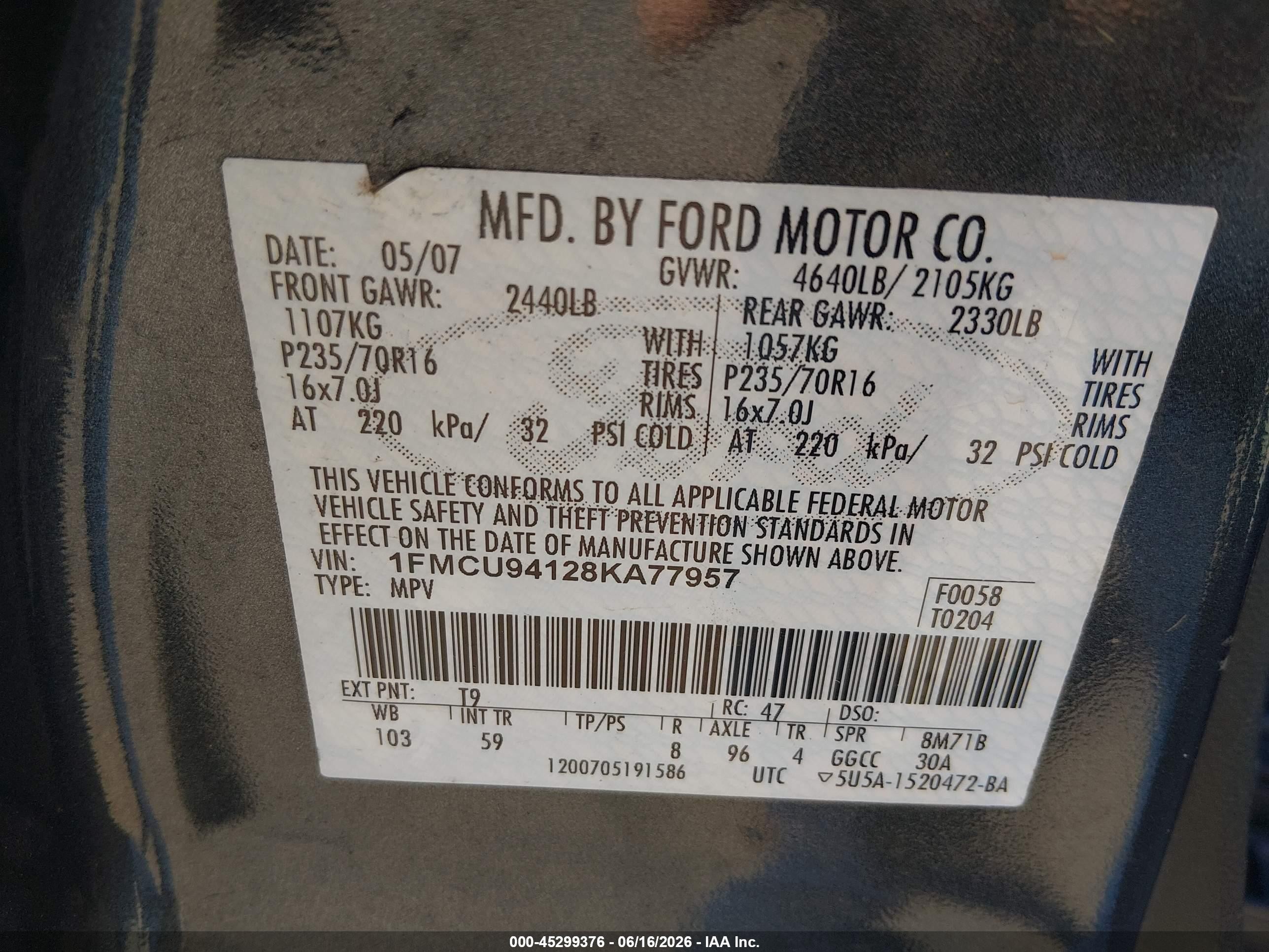 2008 Ford Escape Limited Gray vin: 1FMCU94128KA77957