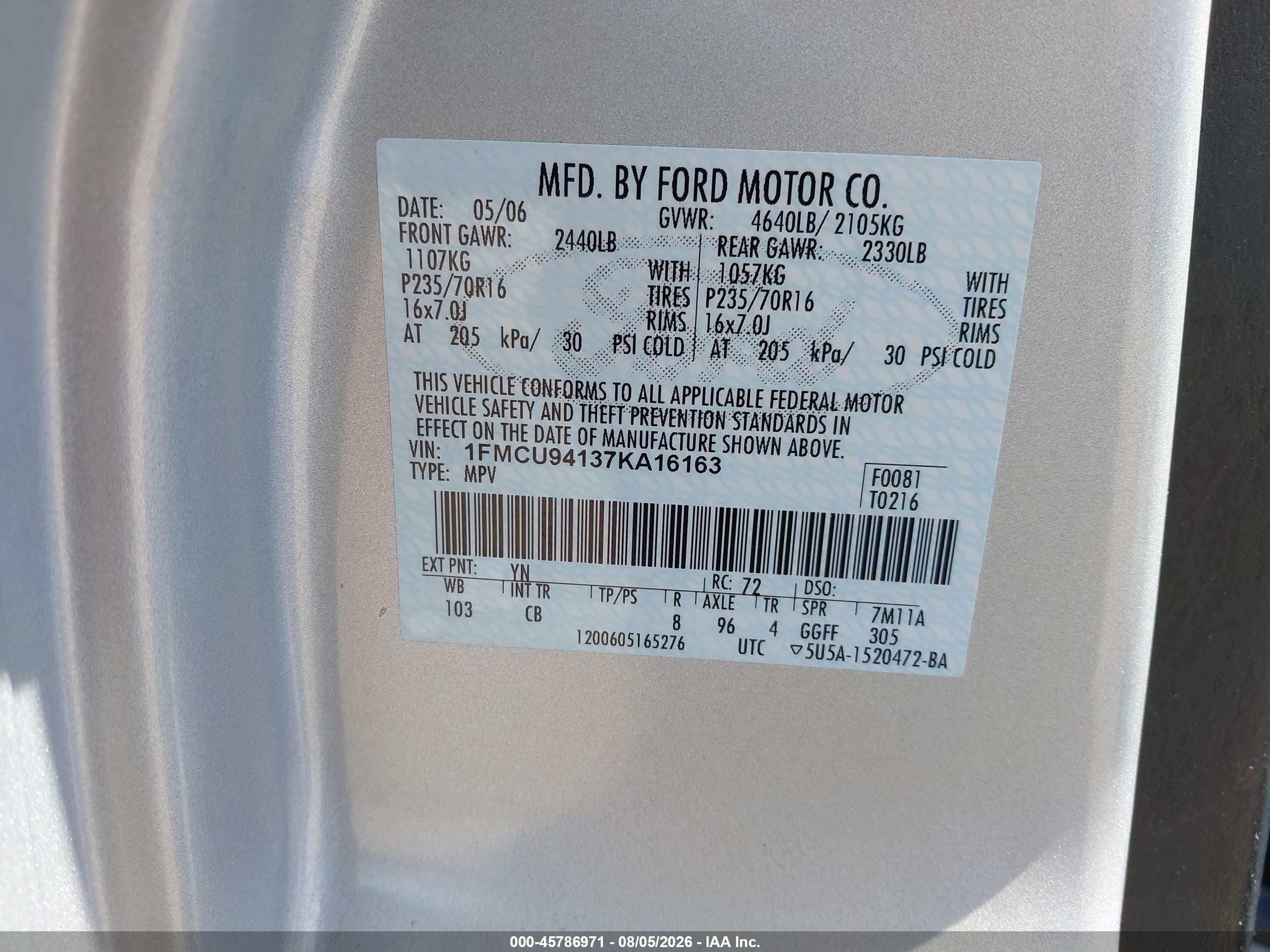 2007 Ford Escape Limited Silver vin: 1FMCU94137KA16163