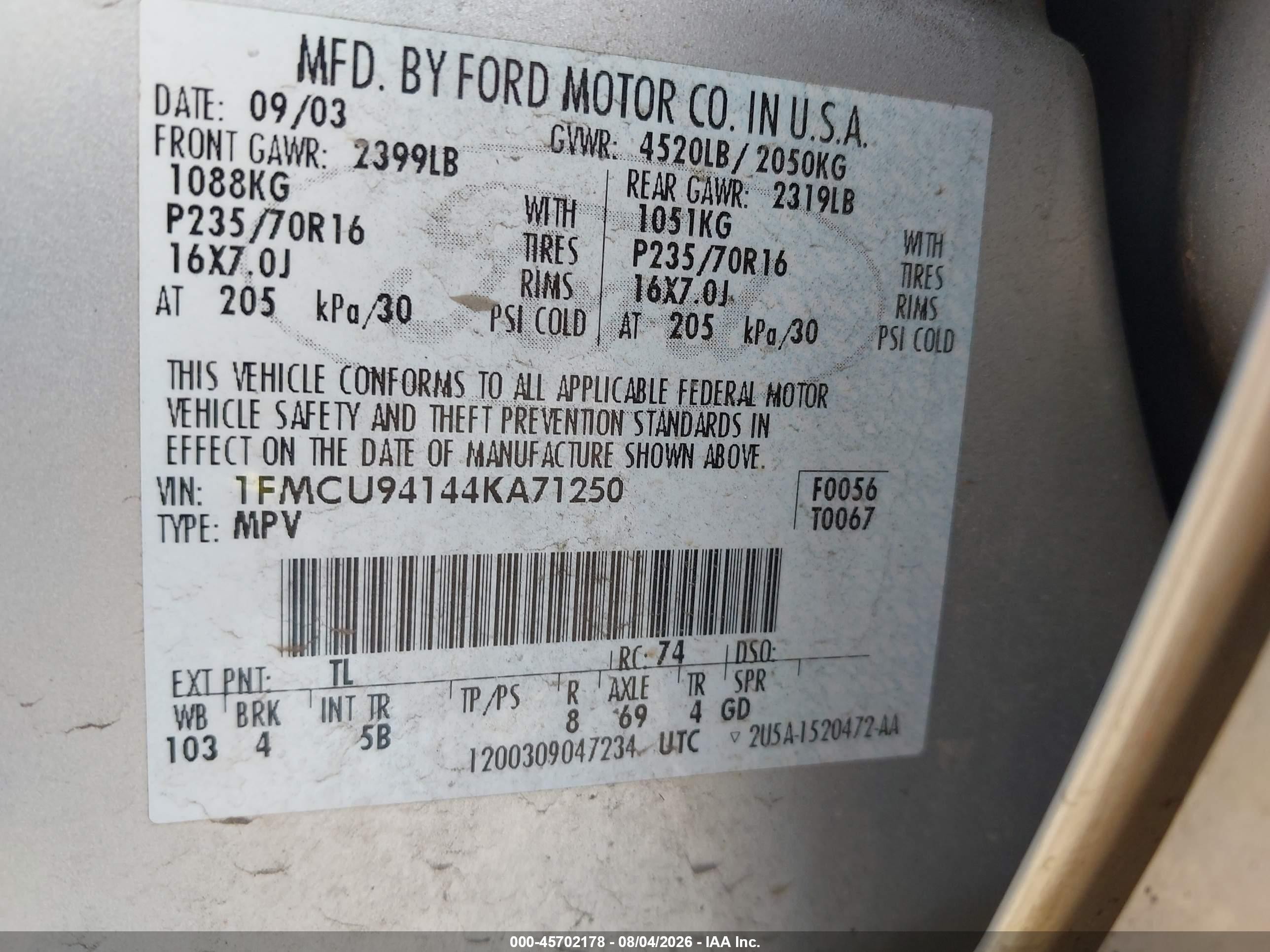 2004 Ford Escape Limited Серебряный vin: 1FMCU94144KA71250