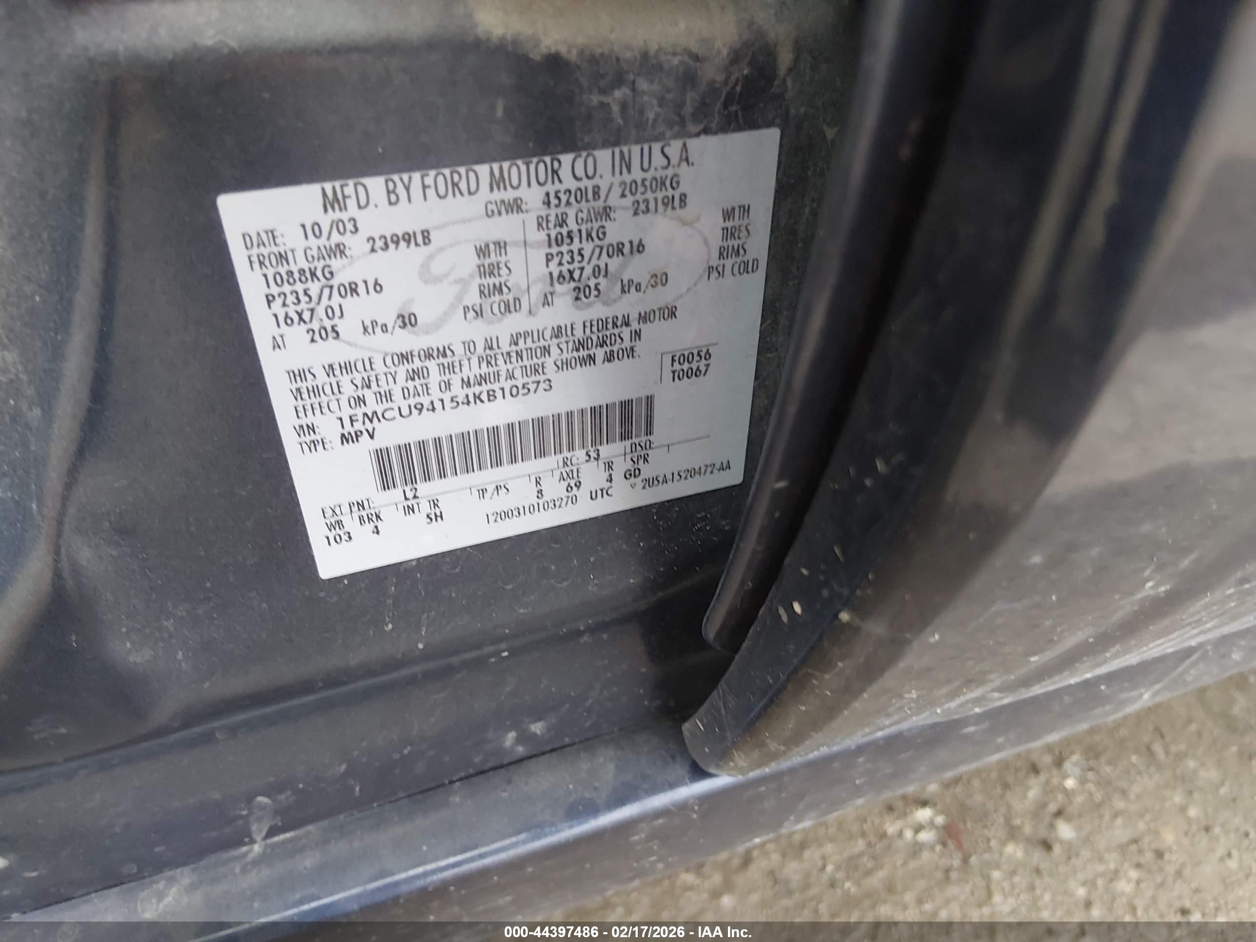 2004 Ford Escape Limited Blue vin: 1FMCU94154KB10573