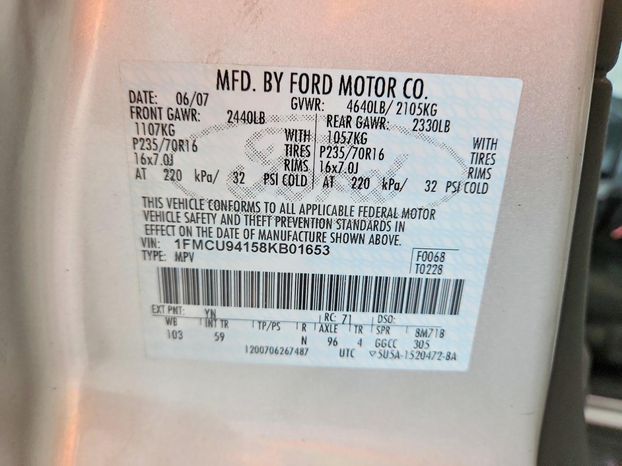 2008 Ford Escape Limited Серебряный vin: 1FMCU94158KB01653