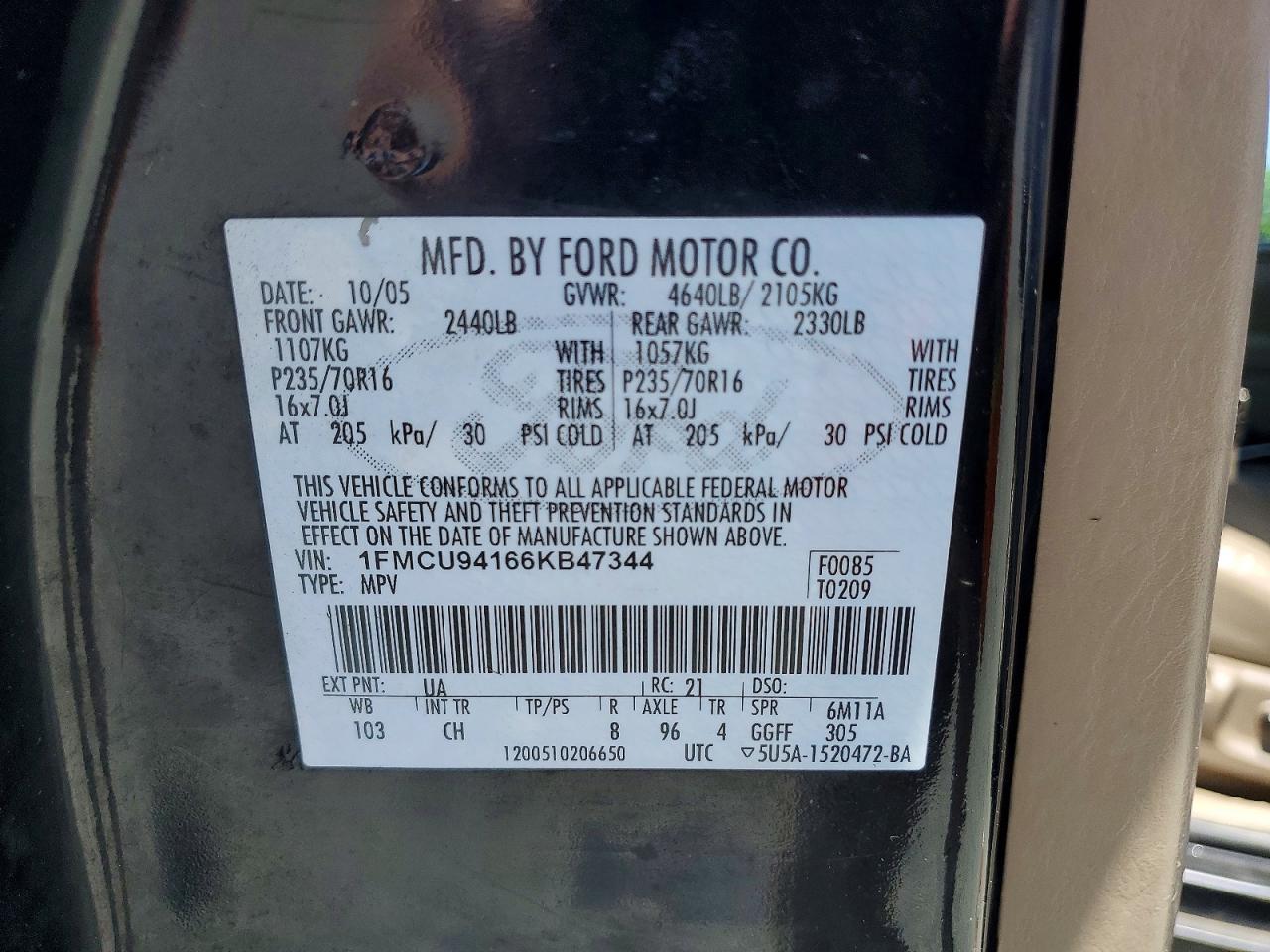 2006 Ford Escape Limited Black vin: 1FMCU94166KB47344