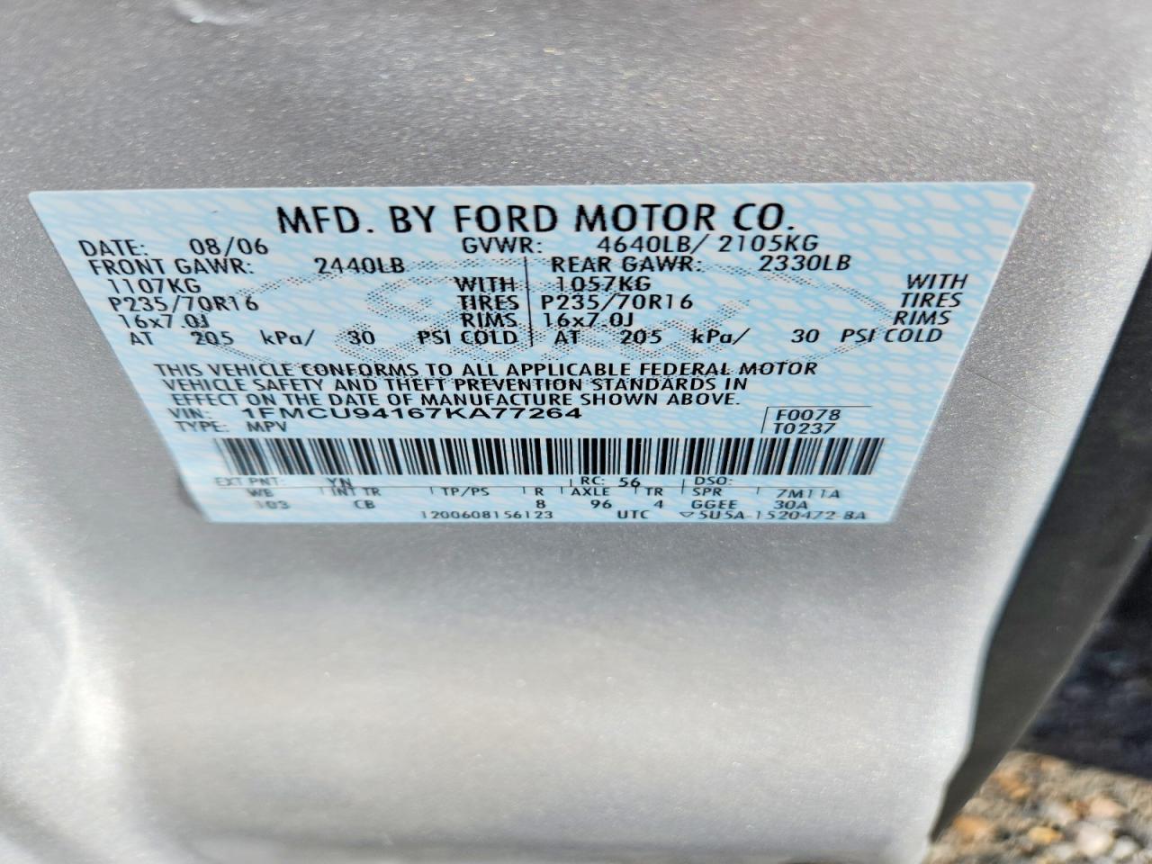 2007 Ford Escape Limited Silver vin: 1FMCU94167KA77264