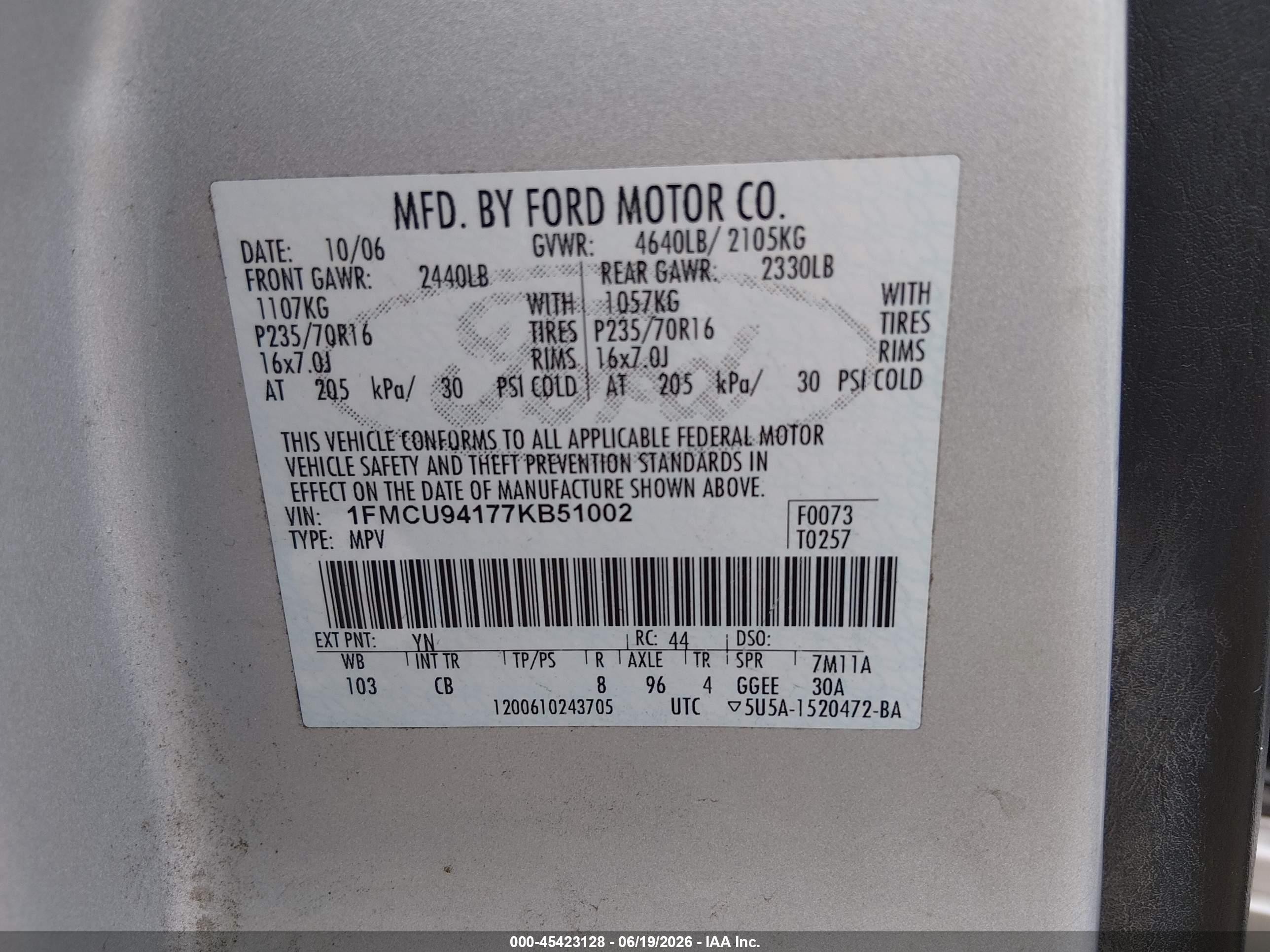 2007 Ford Escape Limited Silver vin: 1FMCU94177KB51002