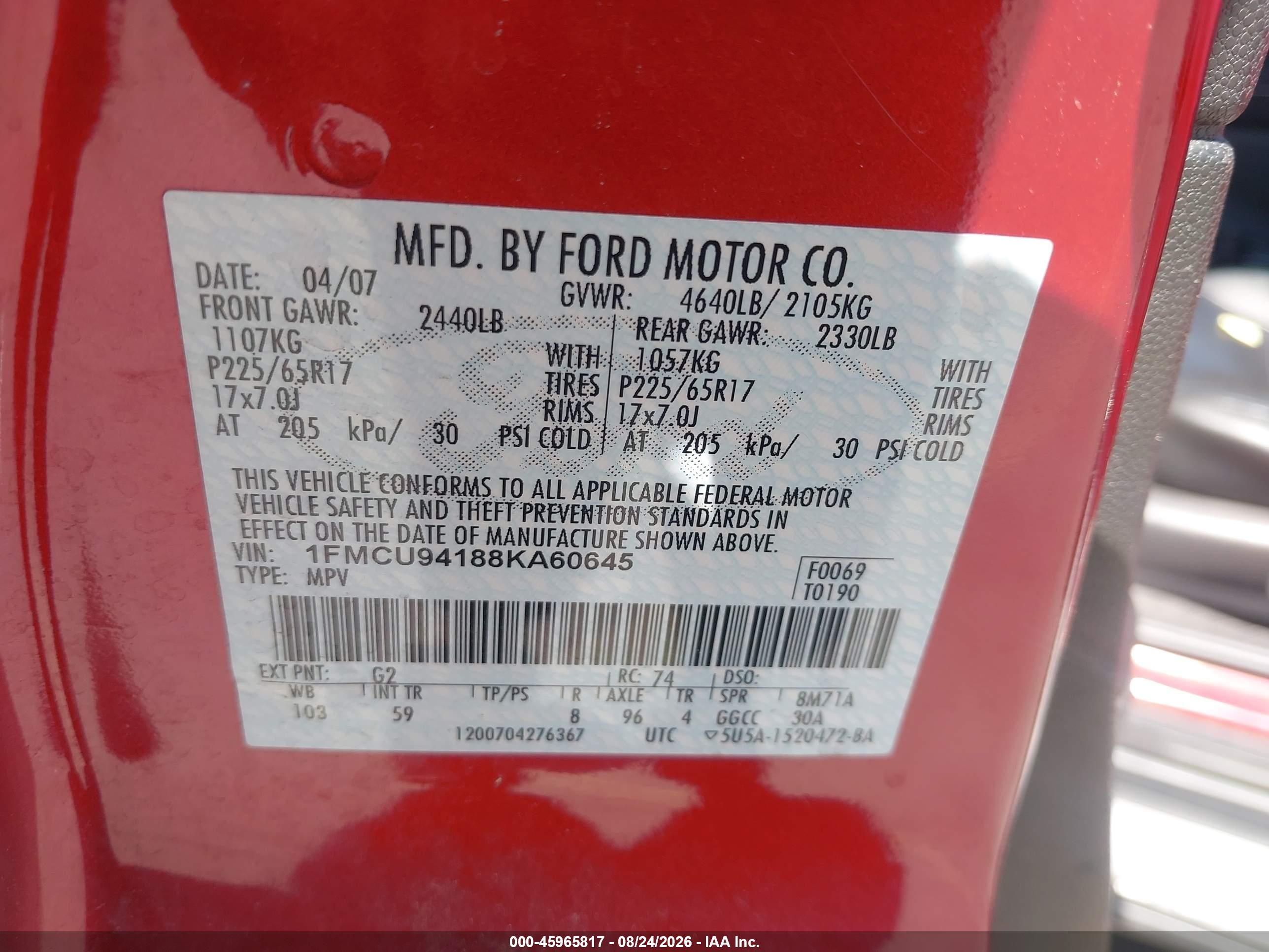 2008 Ford Escape Limited Maroon vin: 1FMCU94188KA60645