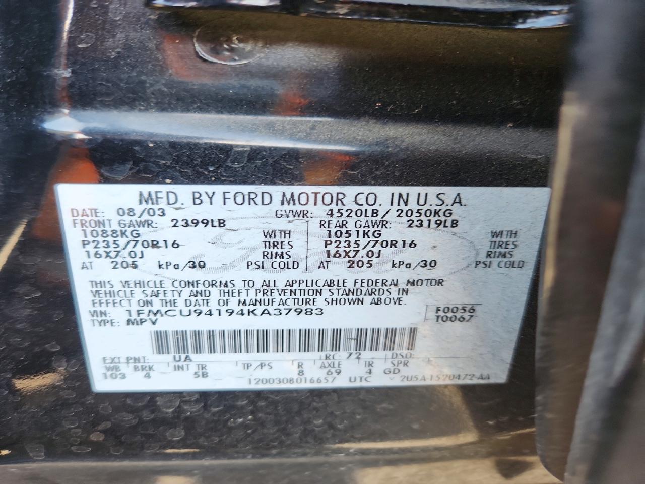 2004 Ford Escape Limited Black vin: 1FMCU94194KA37983