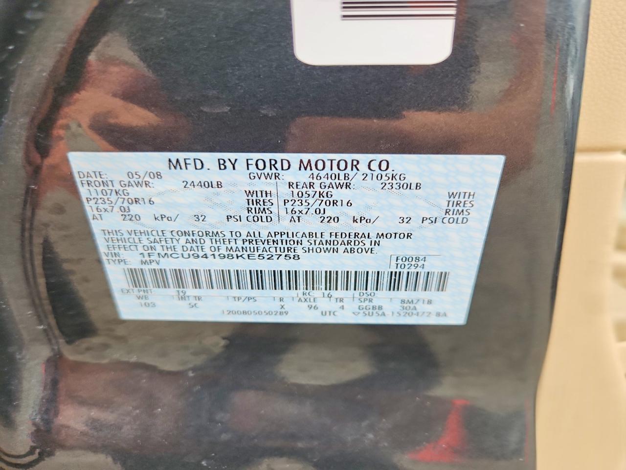 2008 Ford Escape Limited Серый vin: 1FMCU94198KE52758