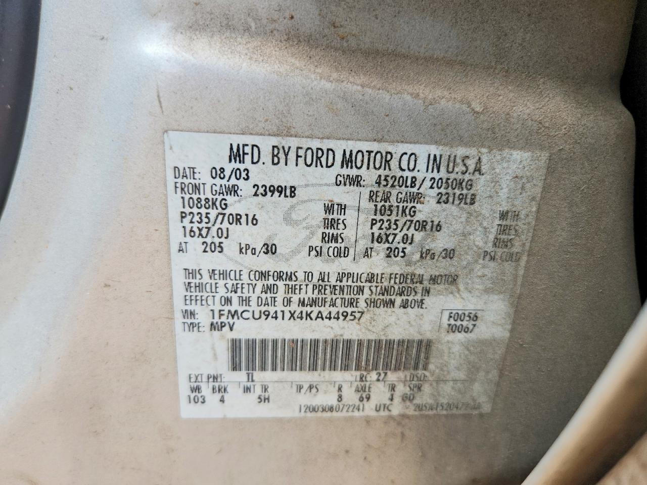 2004 Ford Escape Limited Silver vin: 1FMCU941X4KA44957