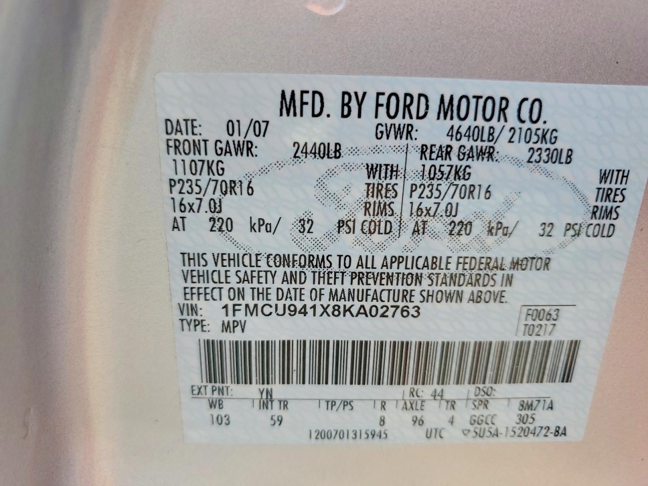 2008 Ford Escape Limited Silver vin: 1FMCU941X8KA02763