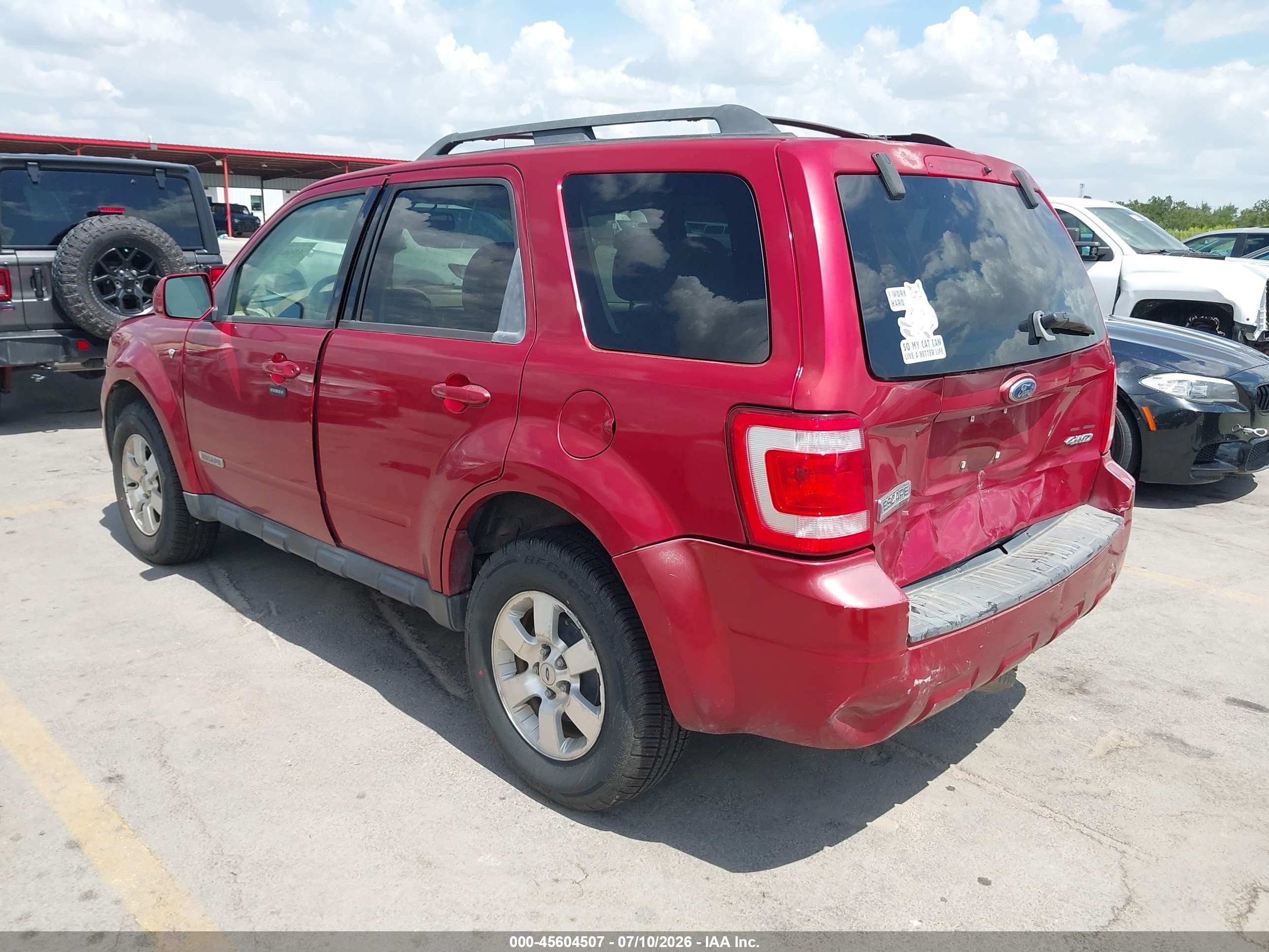 2008 Ford Escape Limited Red vin: 1FMCU941X8KA94960