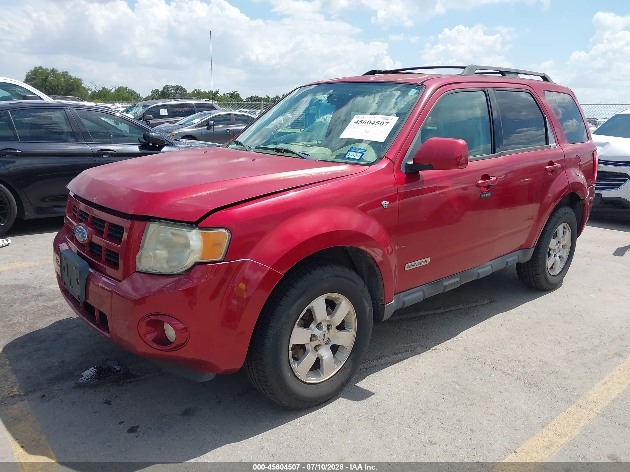 2008 Ford Escape Limited Red vin: 1FMCU941X8KA94960