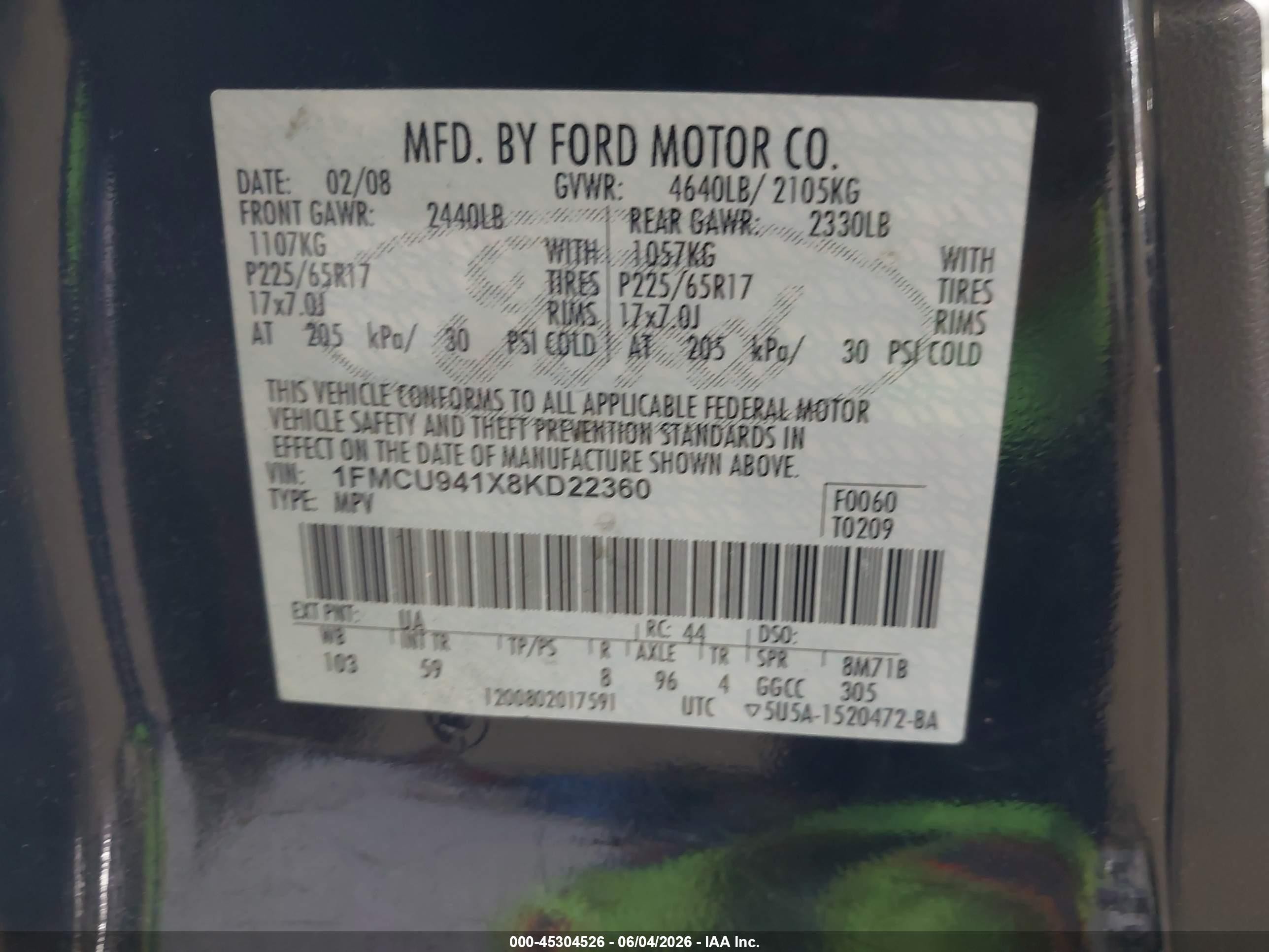2008 Ford Escape Limited Black vin: 1FMCU941X8KD22360