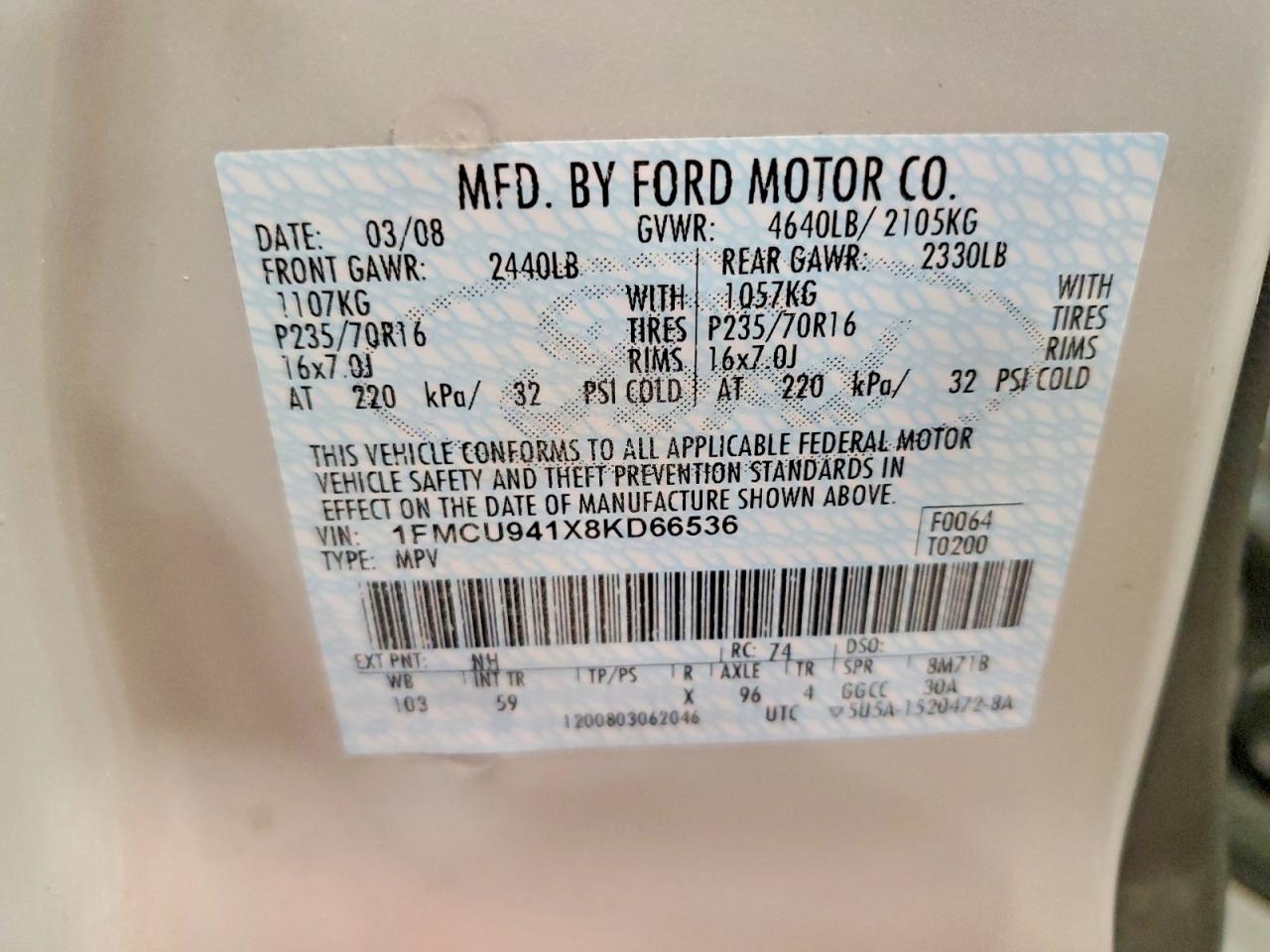2008 Ford Escape Limited Cream vin: 1FMCU941X8KD66536