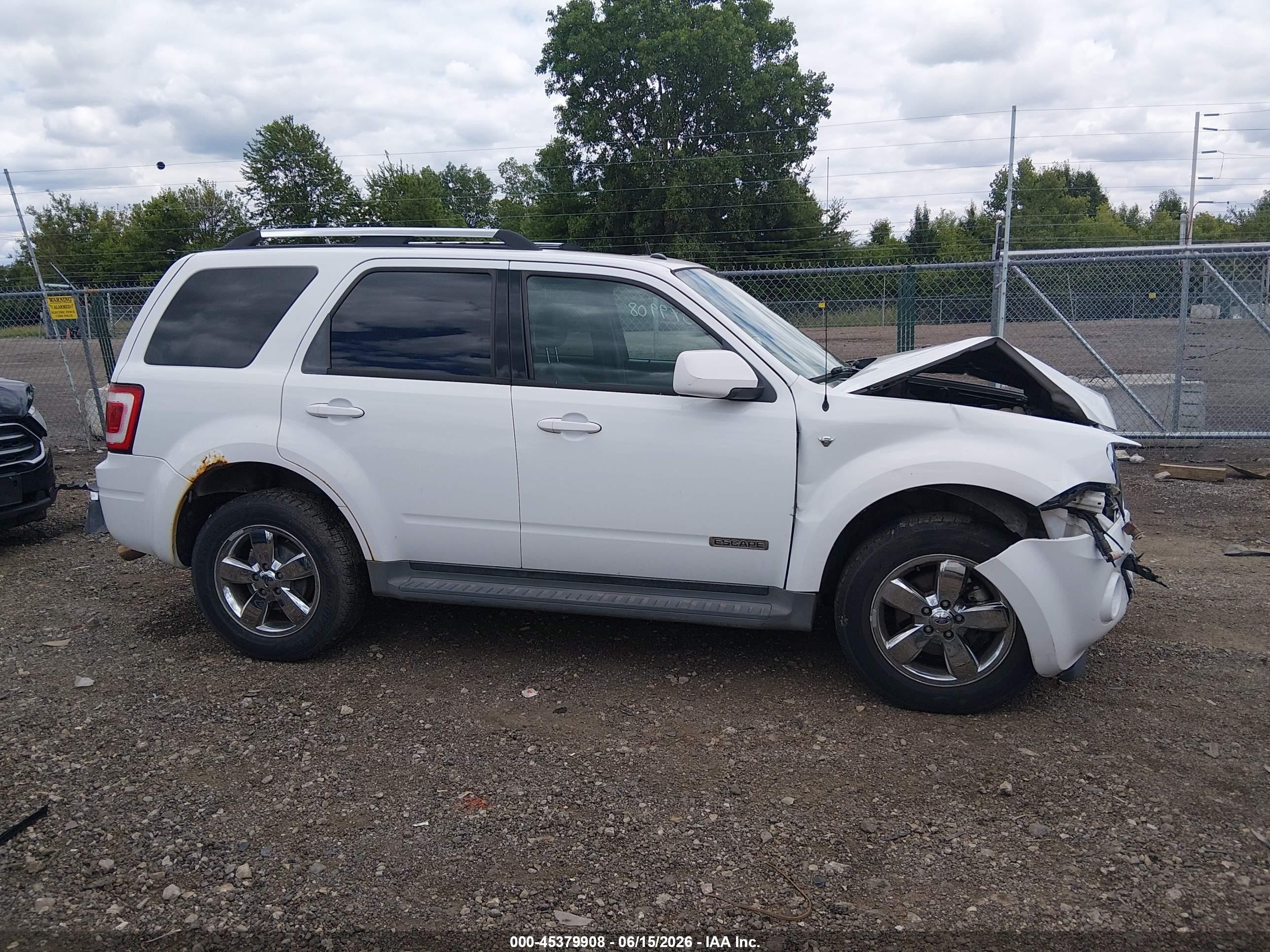 2008 Ford Escape Limited White vin: 1FMCU941X8KE60819