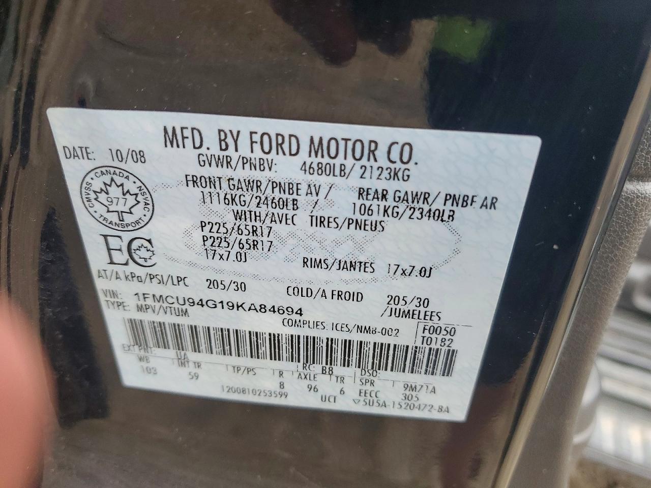 2009 Ford Escape Limited Black vin: 1FMCU94G19KA84694