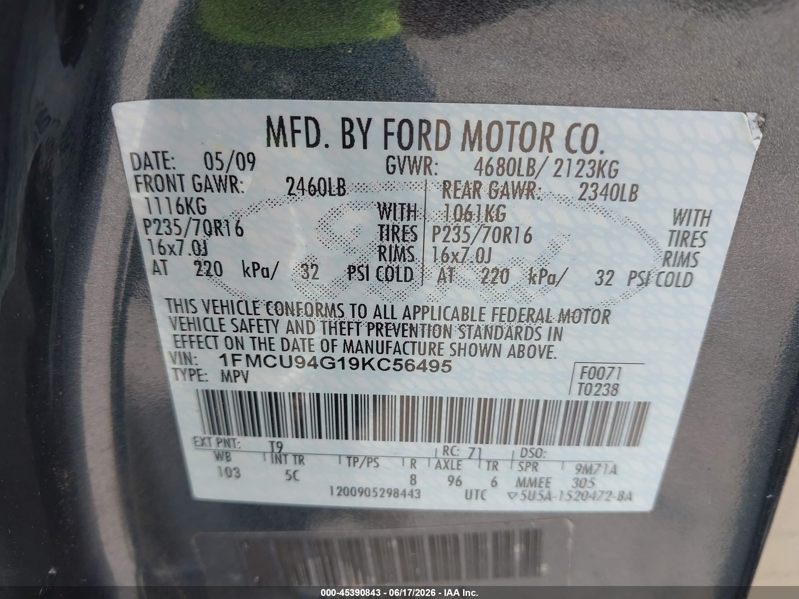 2009 Ford Escape Limited Gray vin: 1FMCU94G19KC56495