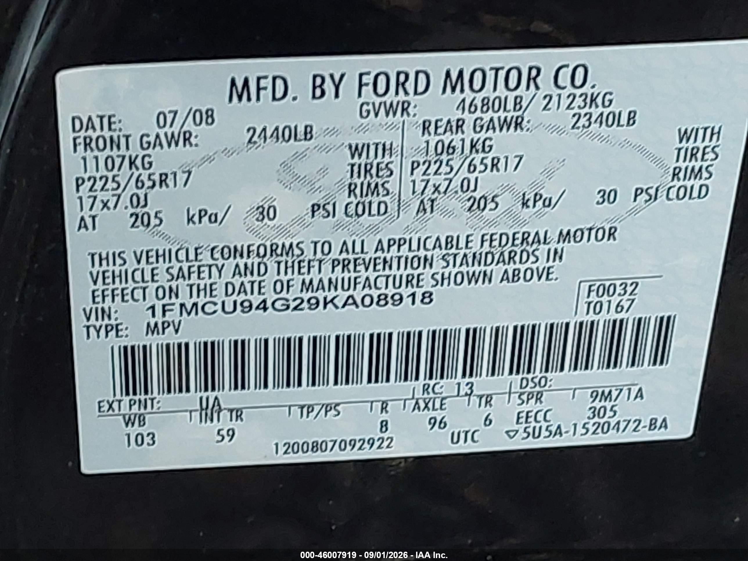2009 Ford Escape Limited Black vin: 1FMCU94G29KA08918