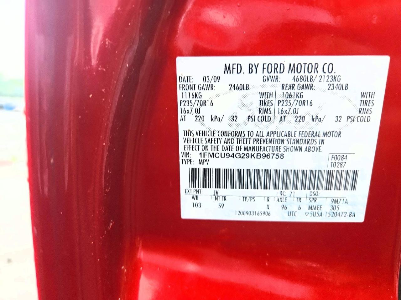 2009 Ford Escape Limited Red vin: 1FMCU94G29KB96758
