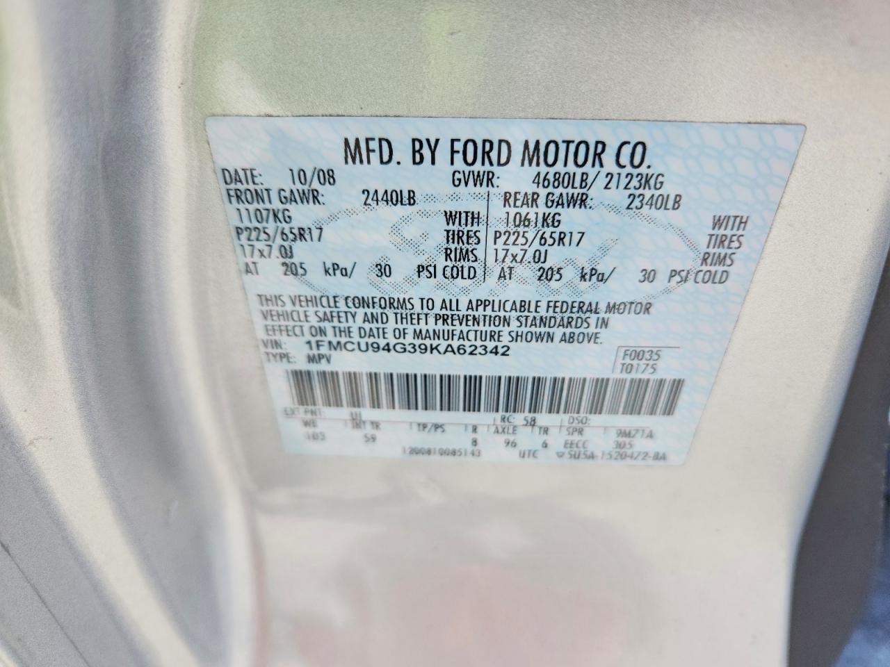 2009 Ford Escape Limited Серебряный vin: 1FMCU94G39KA62342