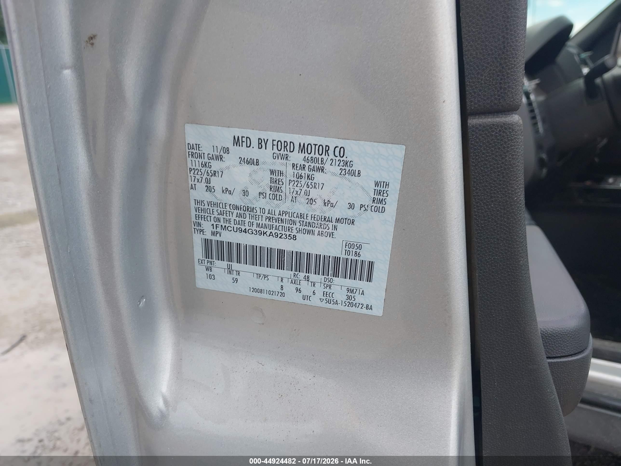 2009 Ford Escape Limited Серебряный vin: 1FMCU94G39KA92358