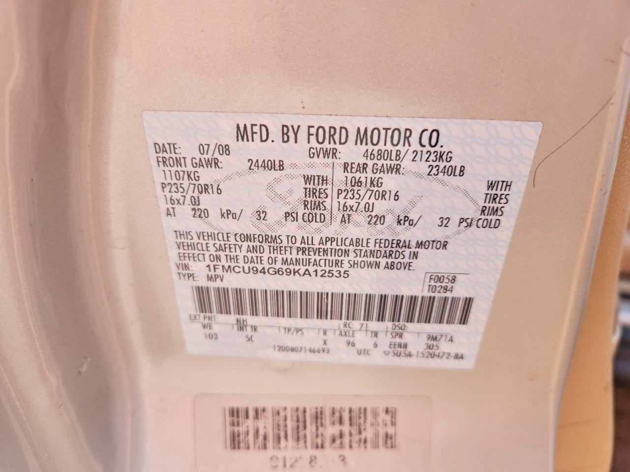 2009 Ford Escape Limited Cream vin: 1FMCU94G69KA12535