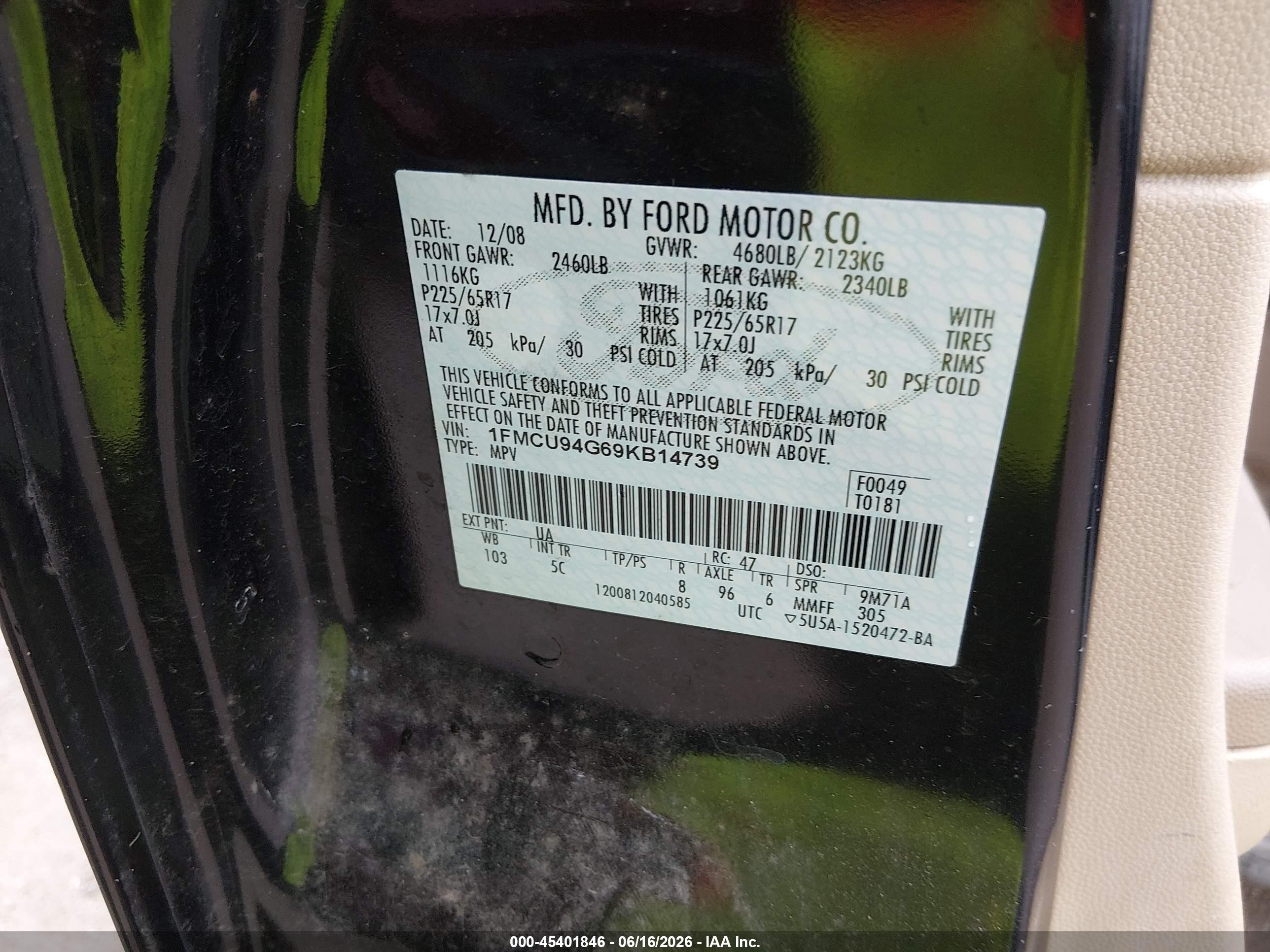 2009 Ford Escape Limited Black vin: 1FMCU94G69KB14739