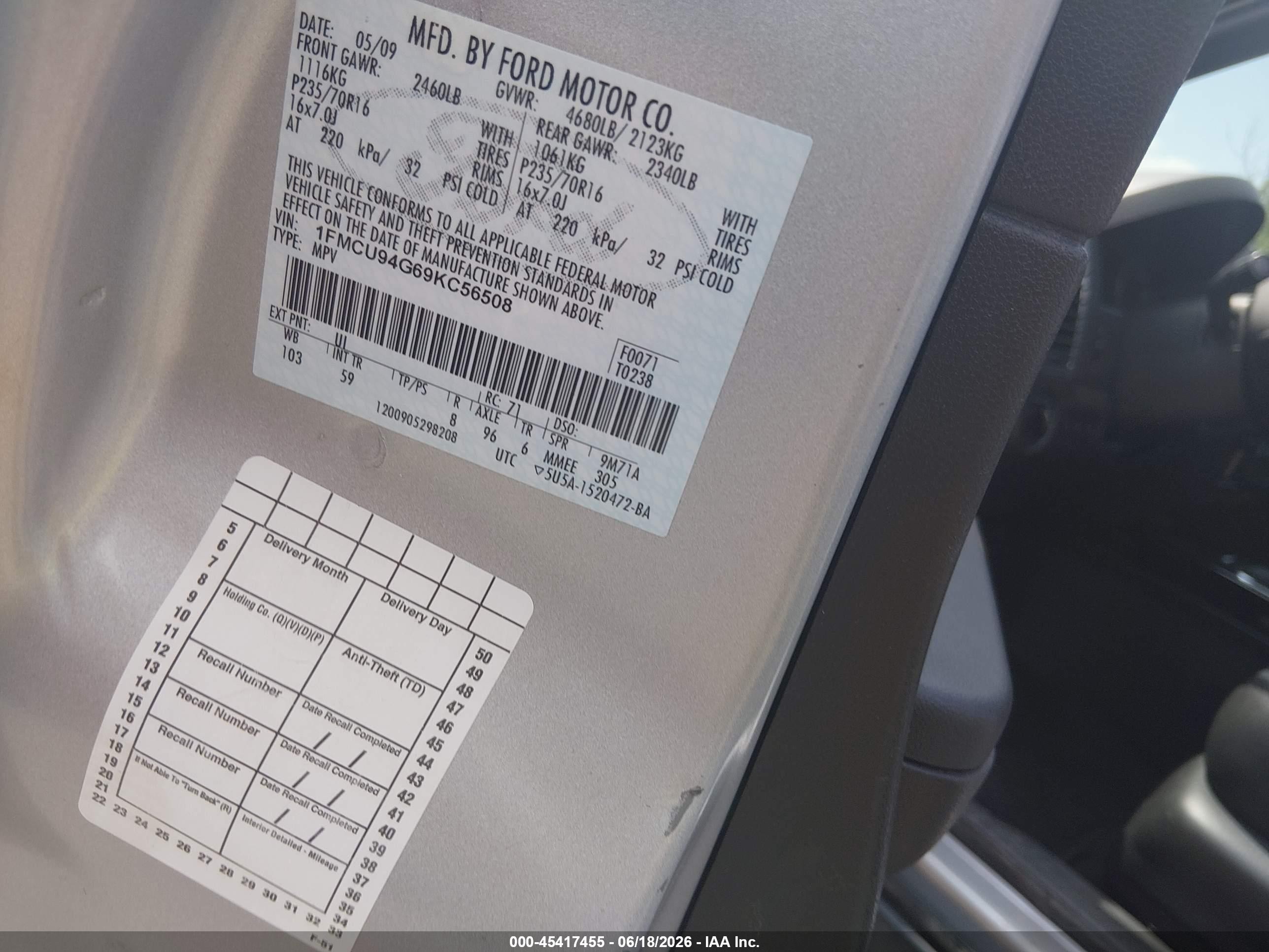 2009 Ford Escape Limited Серебряный vin: 1FMCU94G69KC56508