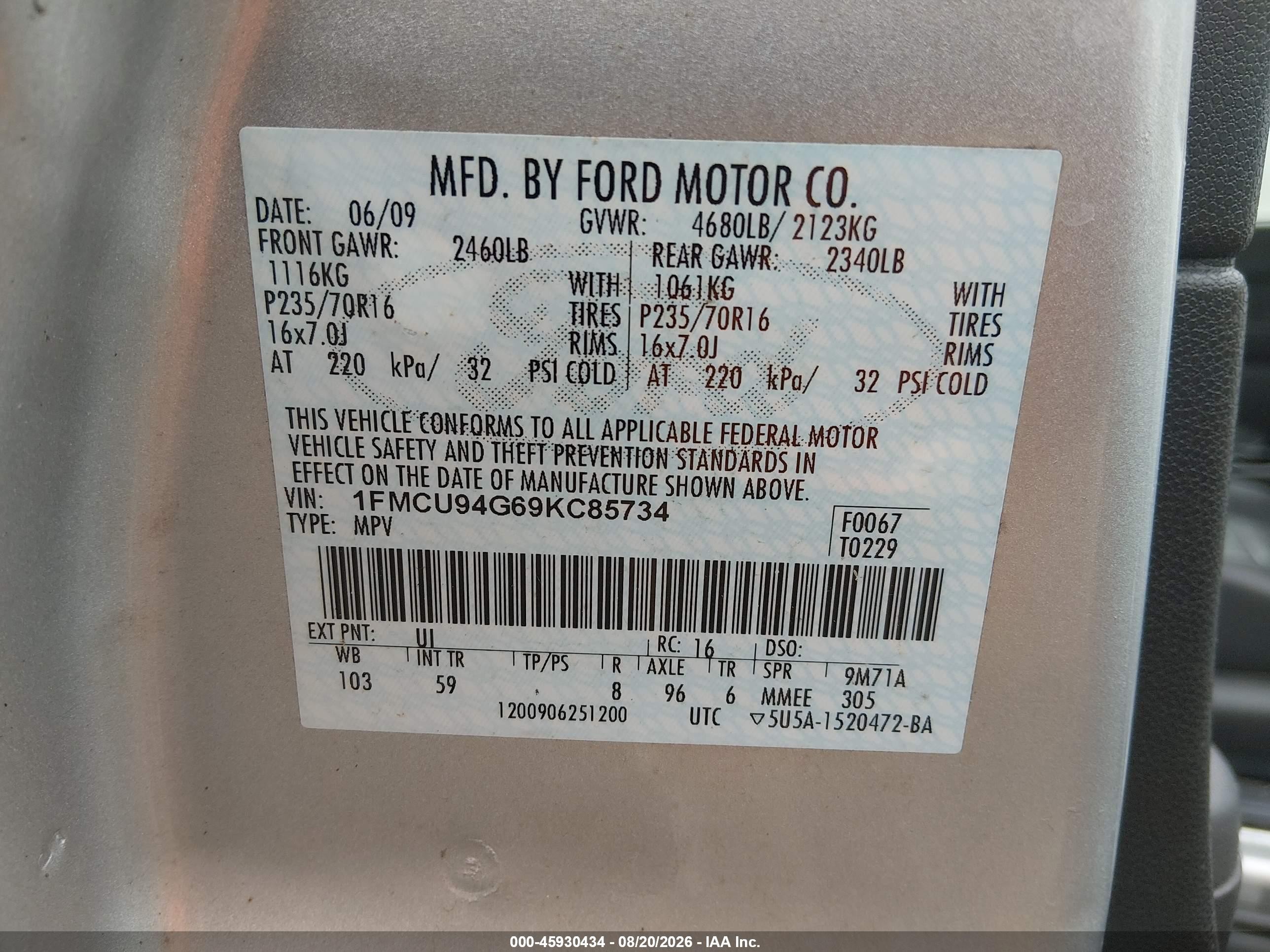 2009 Ford Escape Limited Silver vin: 1FMCU94G69KC85734