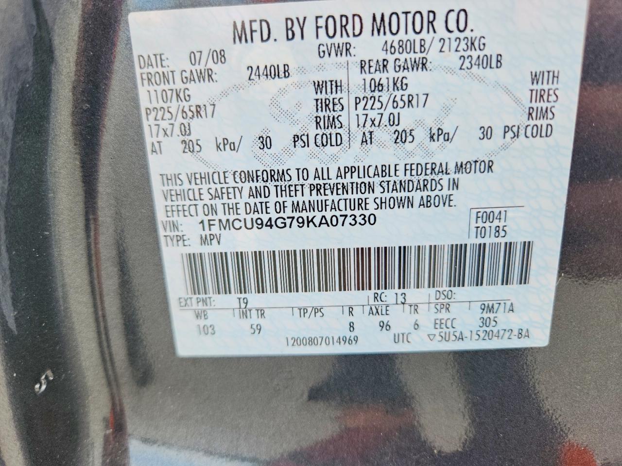 2009 Ford Escape Limited Gray vin: 1FMCU94G79KA07330