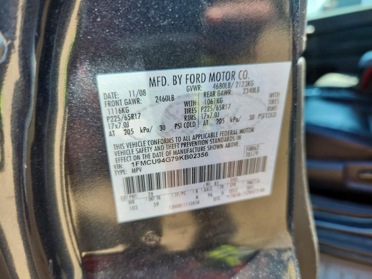 2009 Ford Escape Limited Gray vin: 1FMCU94G79KB02356