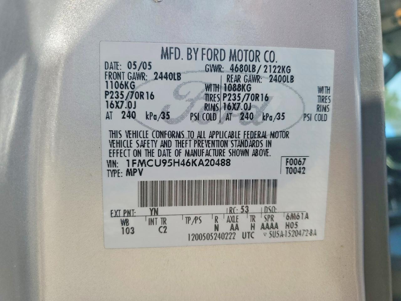 2006 Ford Escape Hev Silver vin: 1FMCU95H46KA20488