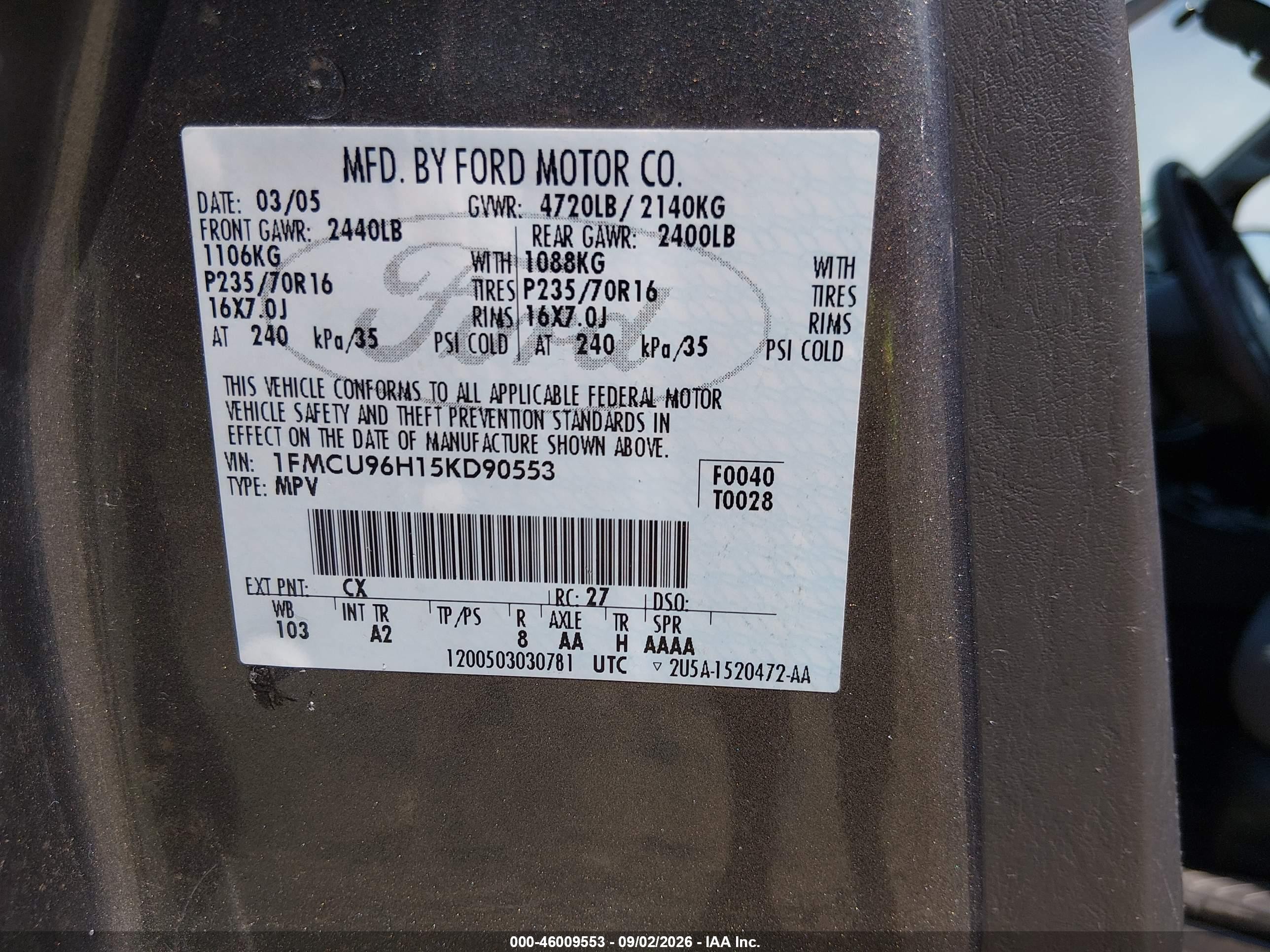2005 Ford Escape Hybrid Gray vin: 1FMCU96H15KD90553
