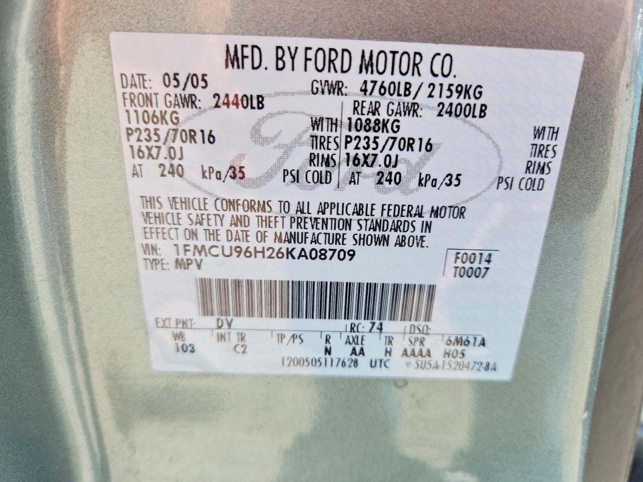 2006 Ford Escape Hev Teal vin: 1FMCU96H26KA08709