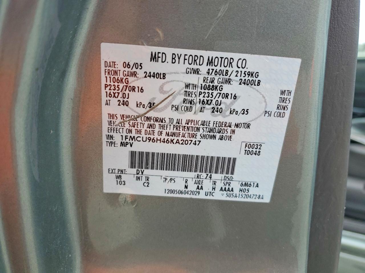 2006 Ford Escape Hev Green vin: 1FMCU96H46KA20747
