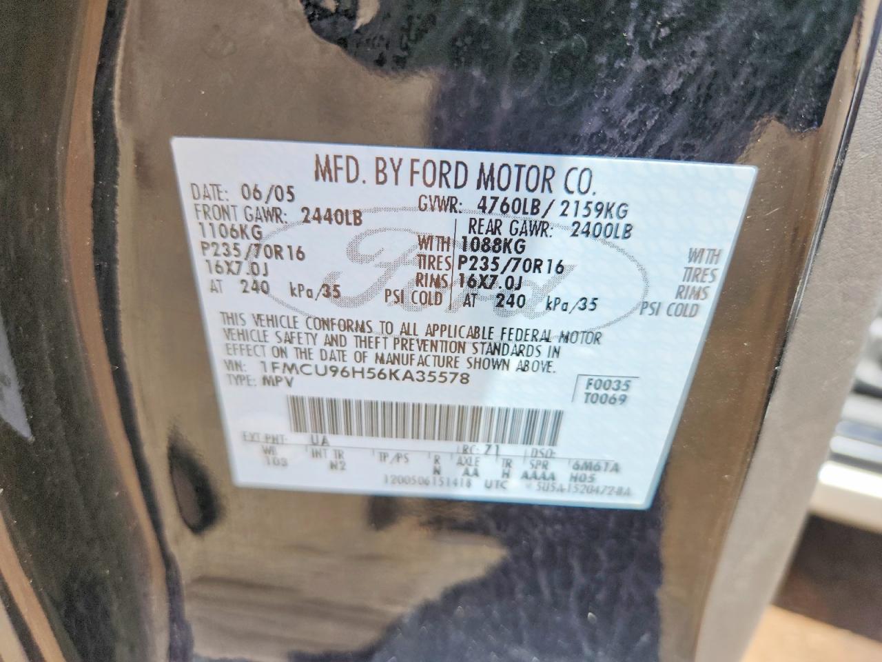 2006 Ford Escape Hev Charcoal vin: 1FMCU96H56KA35578
