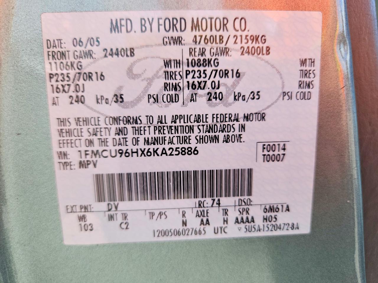 2006 Ford Escape Hev Green vin: 1FMCU96HX6KA25886