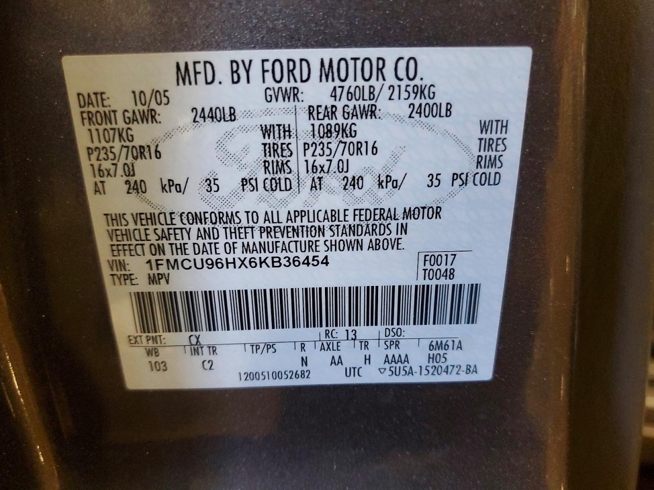2006 Ford Escape Hev Серый vin: 1FMCU96HX6KB36454