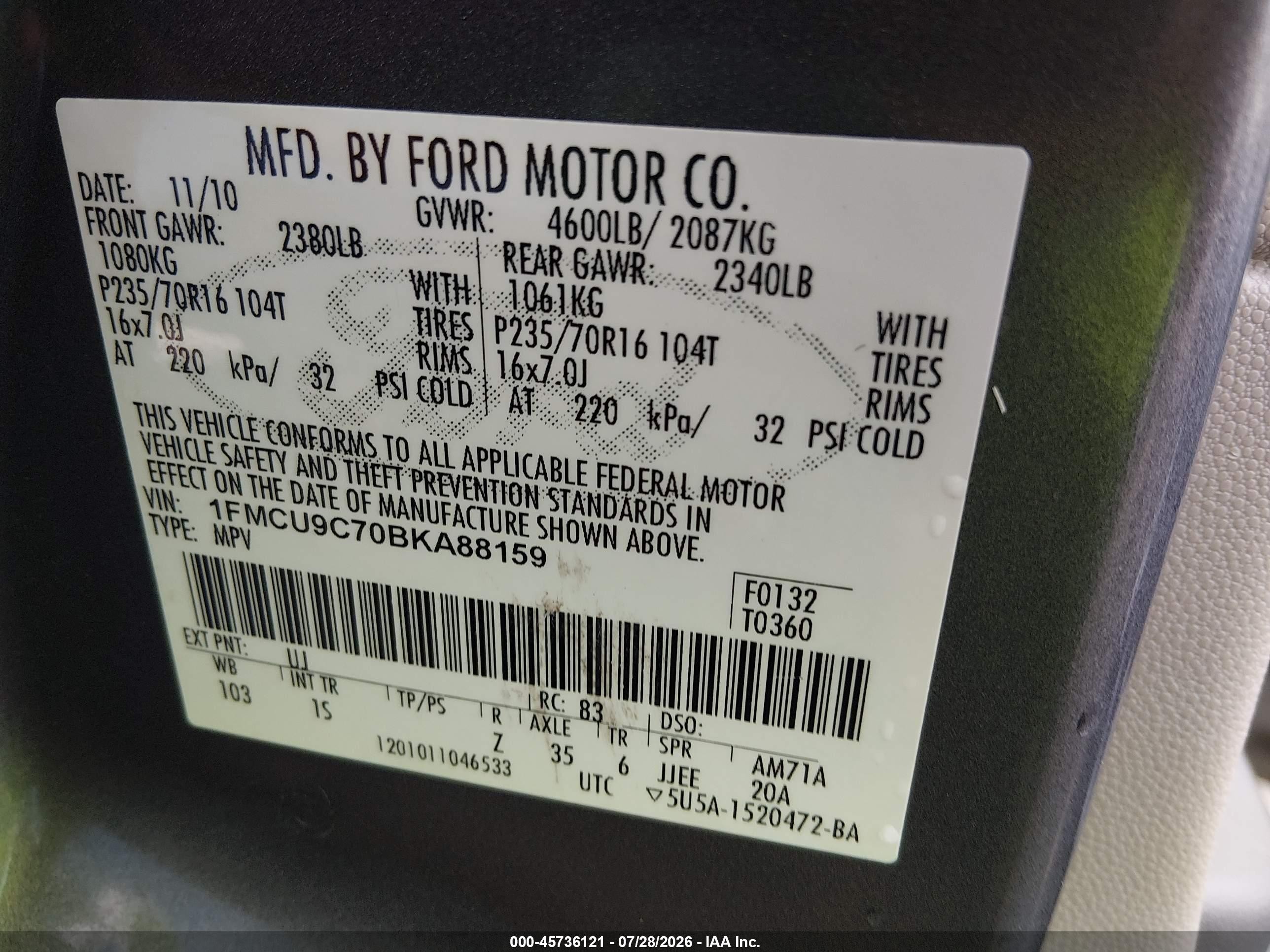 2011 Ford Escape Xls Gray vin: 1FMCU9C70BKA88159
