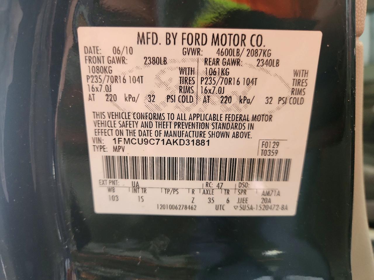 2010 Ford Escape Xls Черный vin: 1FMCU9C71AKD31881