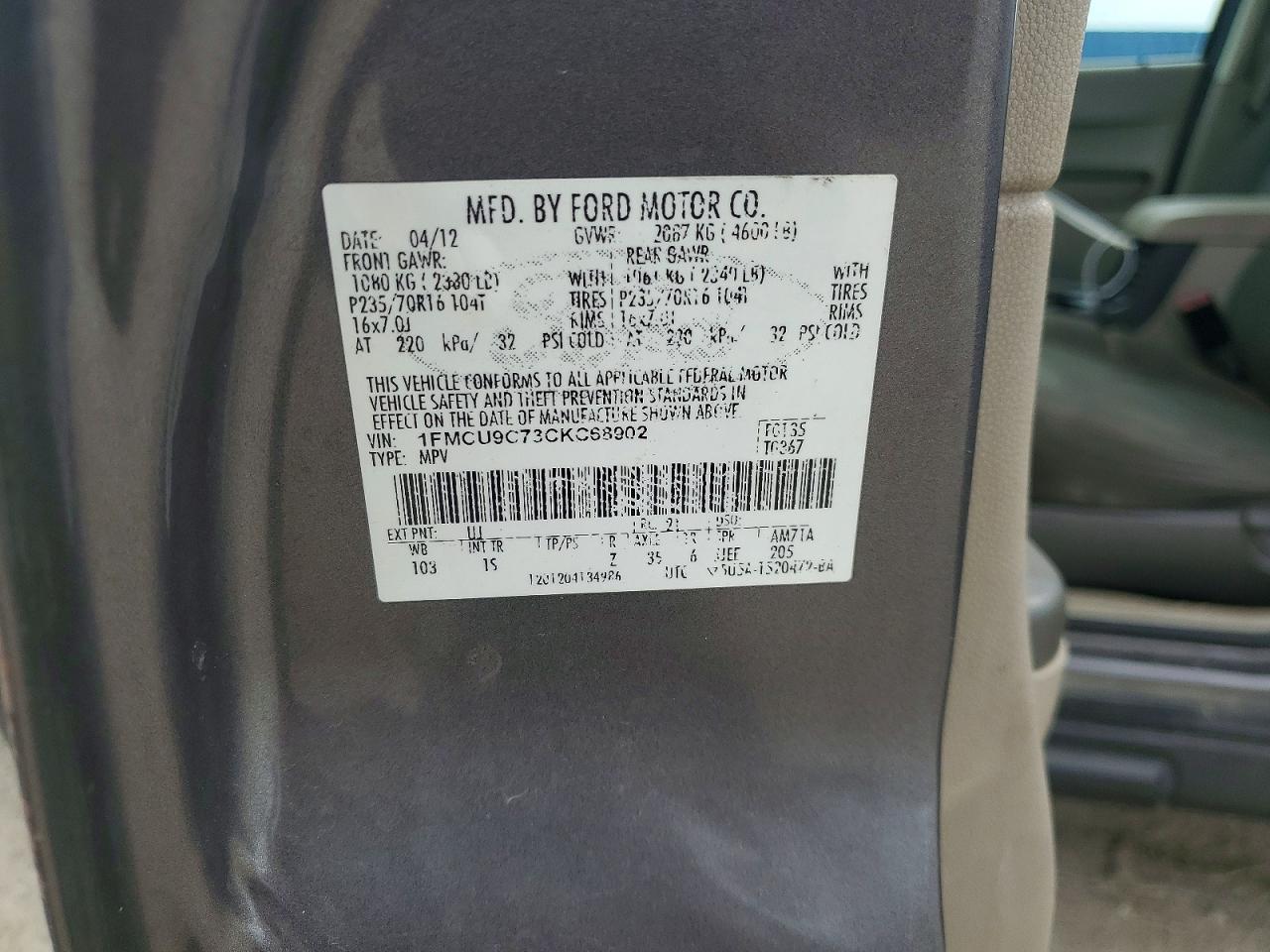 2012 Ford Escape Xls Gray vin: 1FMCU9C73CKC68902