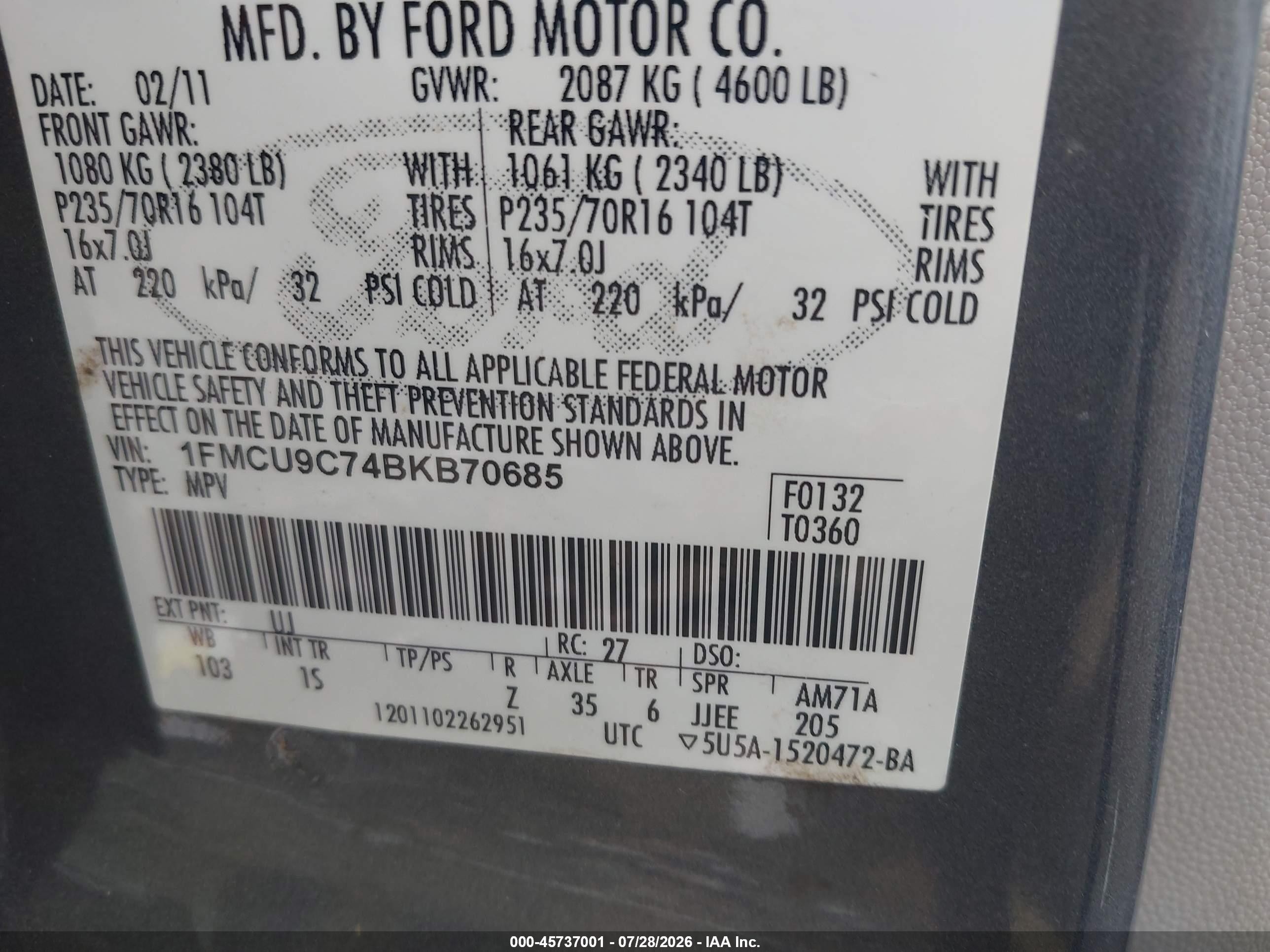 2011 Ford Escape Xls Gray vin: 1FMCU9C74BKB70685