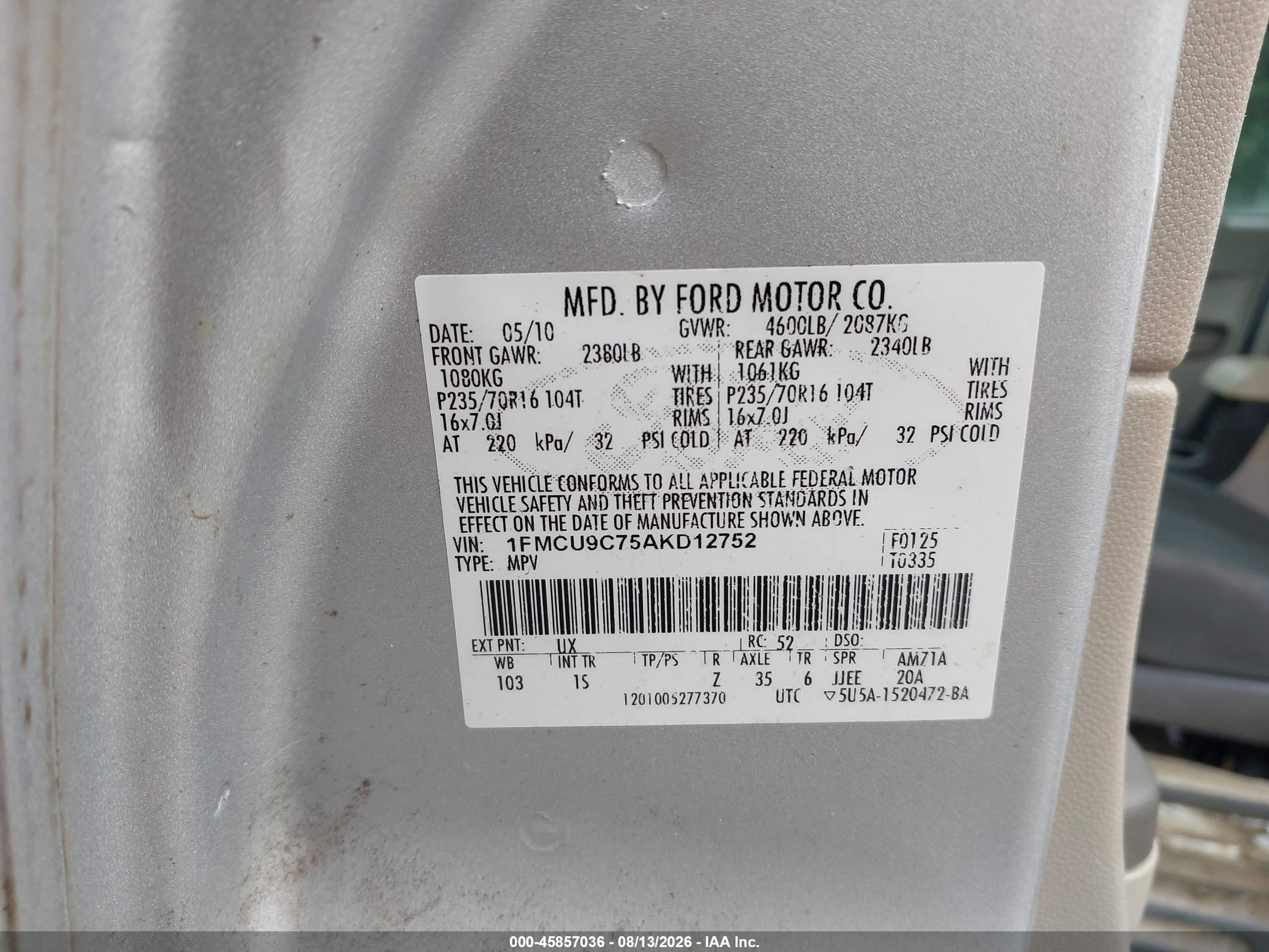 2010 Ford Escape Xls Серебряный vin: 1FMCU9C75AKD12752