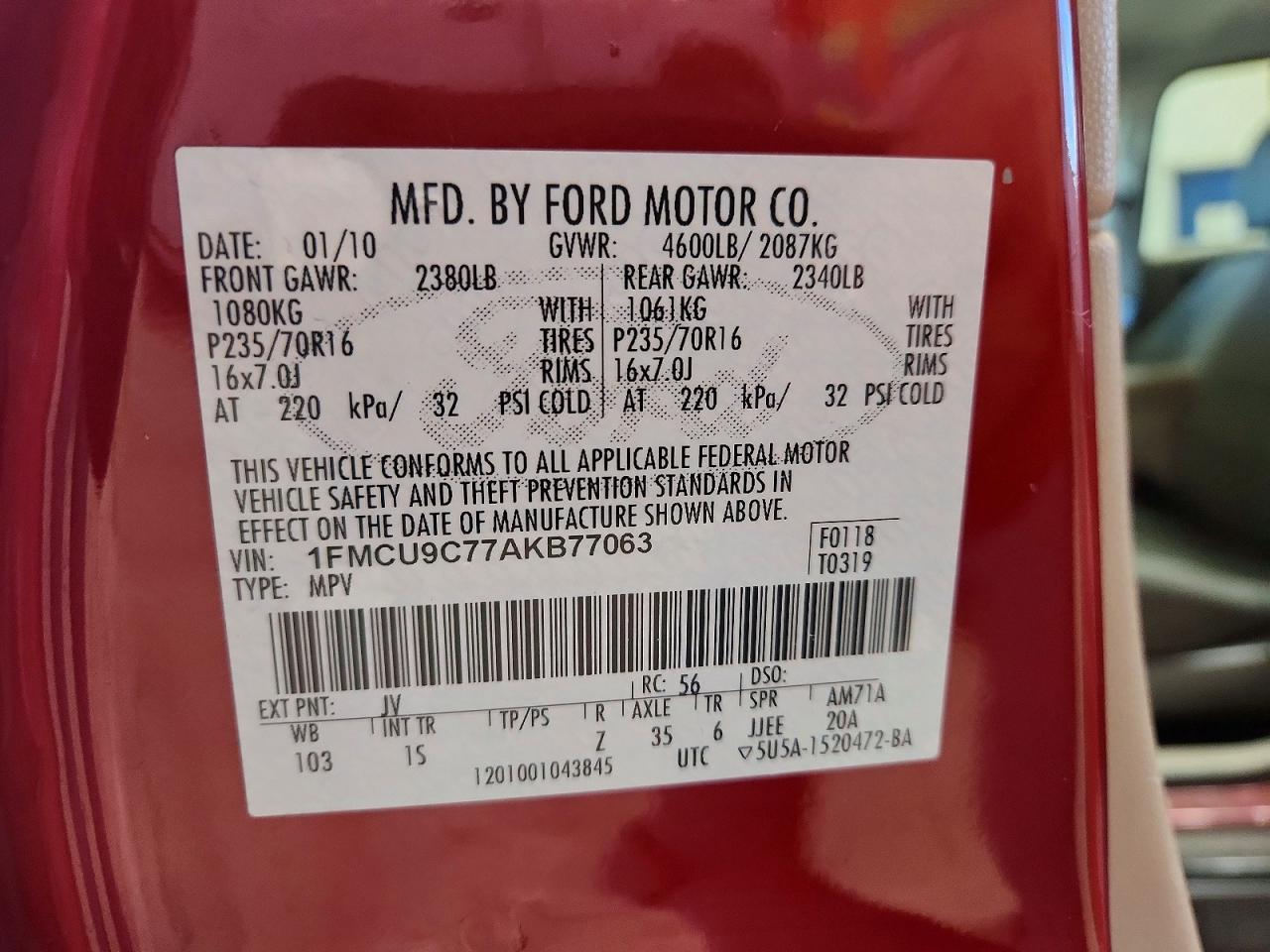 2010 Ford Escape Xls Red vin: 1FMCU9C77AKB77063