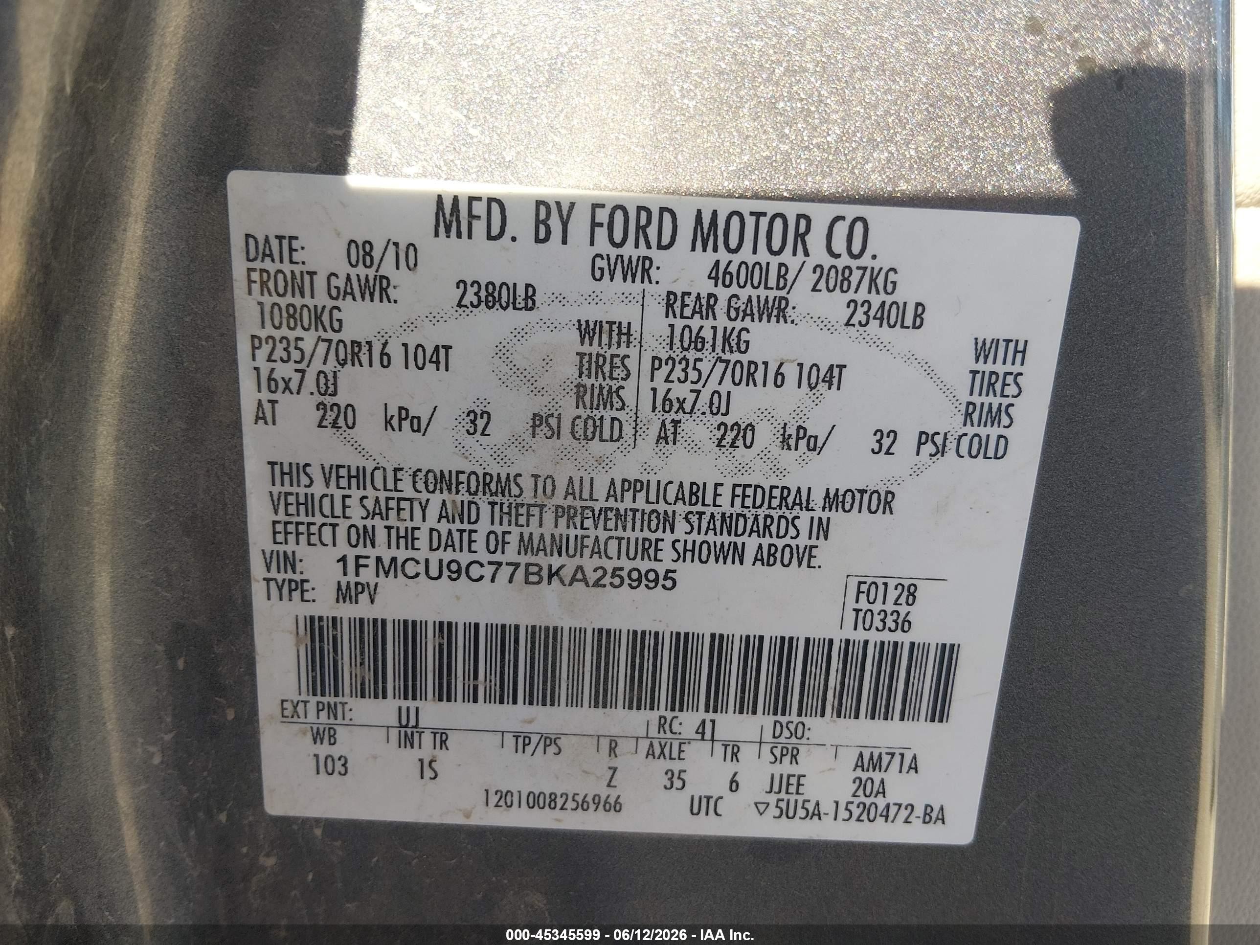 2011 Ford Escape Xls Gray vin: 1FMCU9C77BKA25995