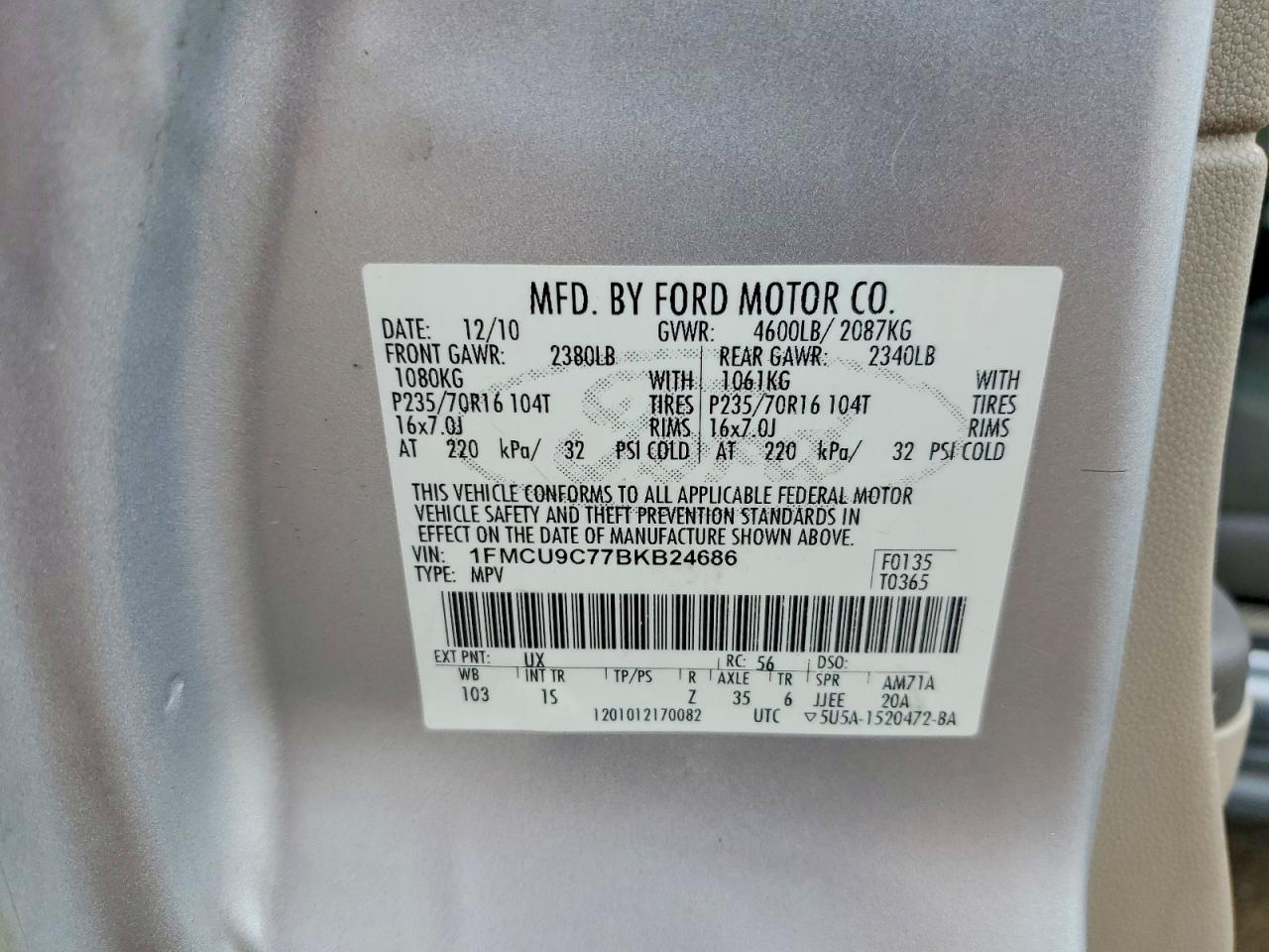 2011 Ford Escape Xls Silver vin: 1FMCU9C77BKB24686