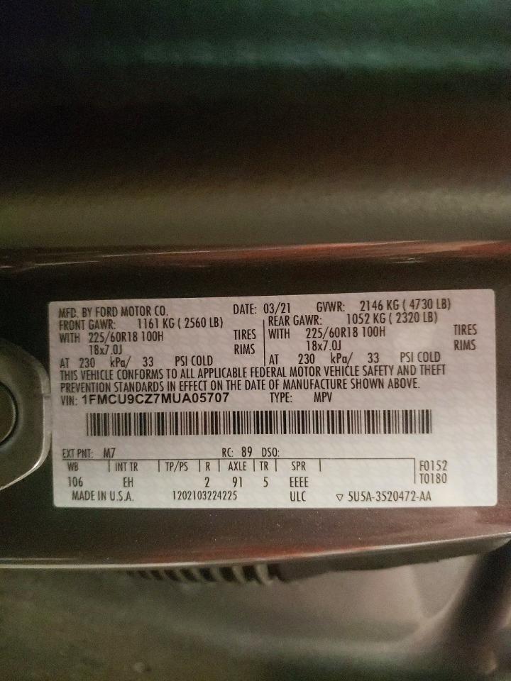2021 Ford Escape Sel Gray vin: 1FMCU9CZ7MUA05707