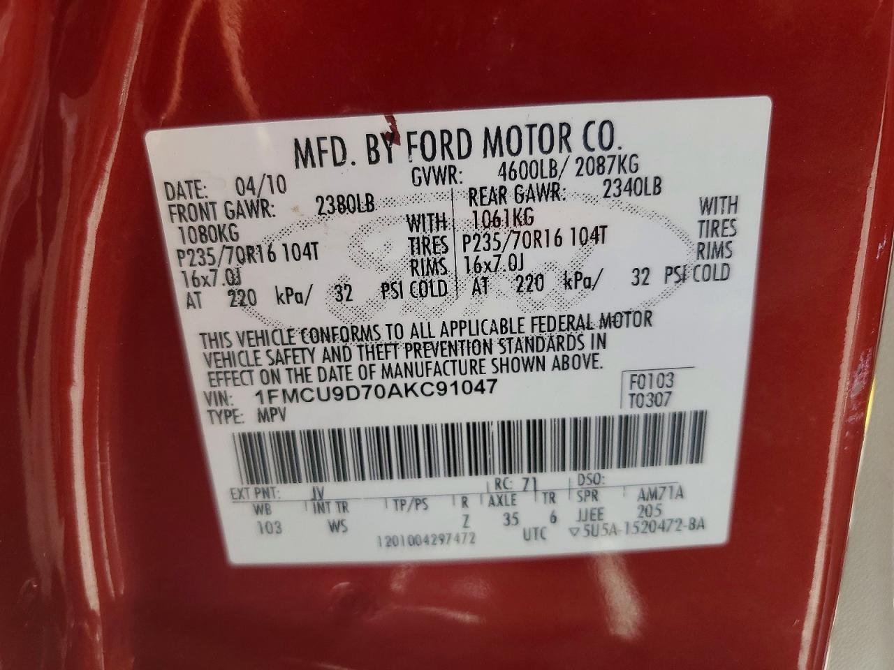 2010 Ford Escape Xlt Maroon vin: 1FMCU9D70AKC91047