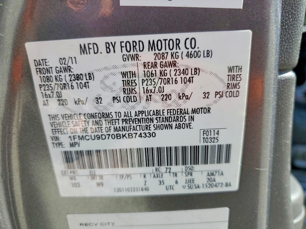 2011 Ford Escape Xlt Gray vin: 1FMCU9D70BKB74330