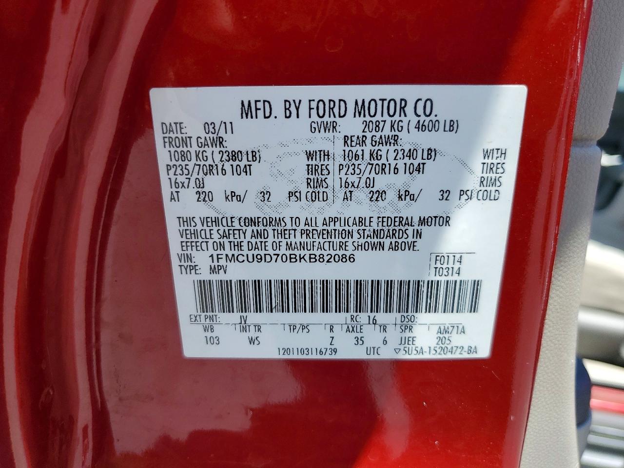 2011 Ford Escape Xlt Red vin: 1FMCU9D70BKB82086