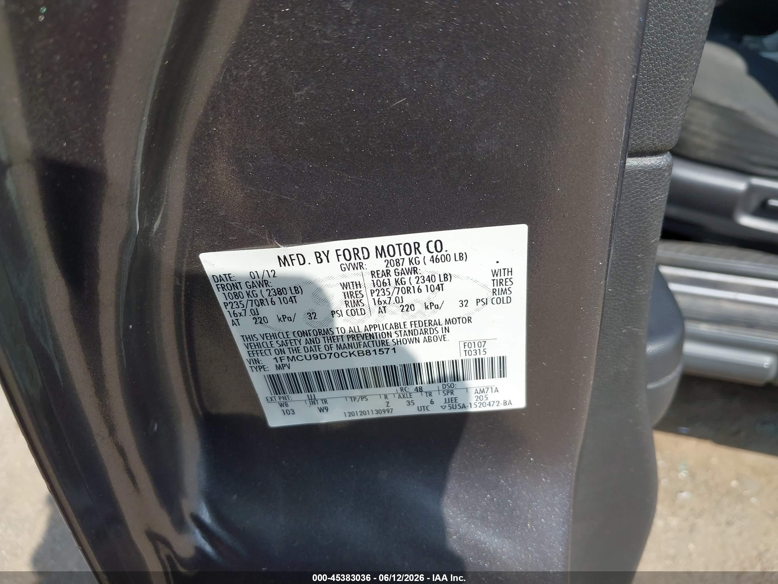 2012 Ford Escape Xlt Gray vin: 1FMCU9D70CKB81571